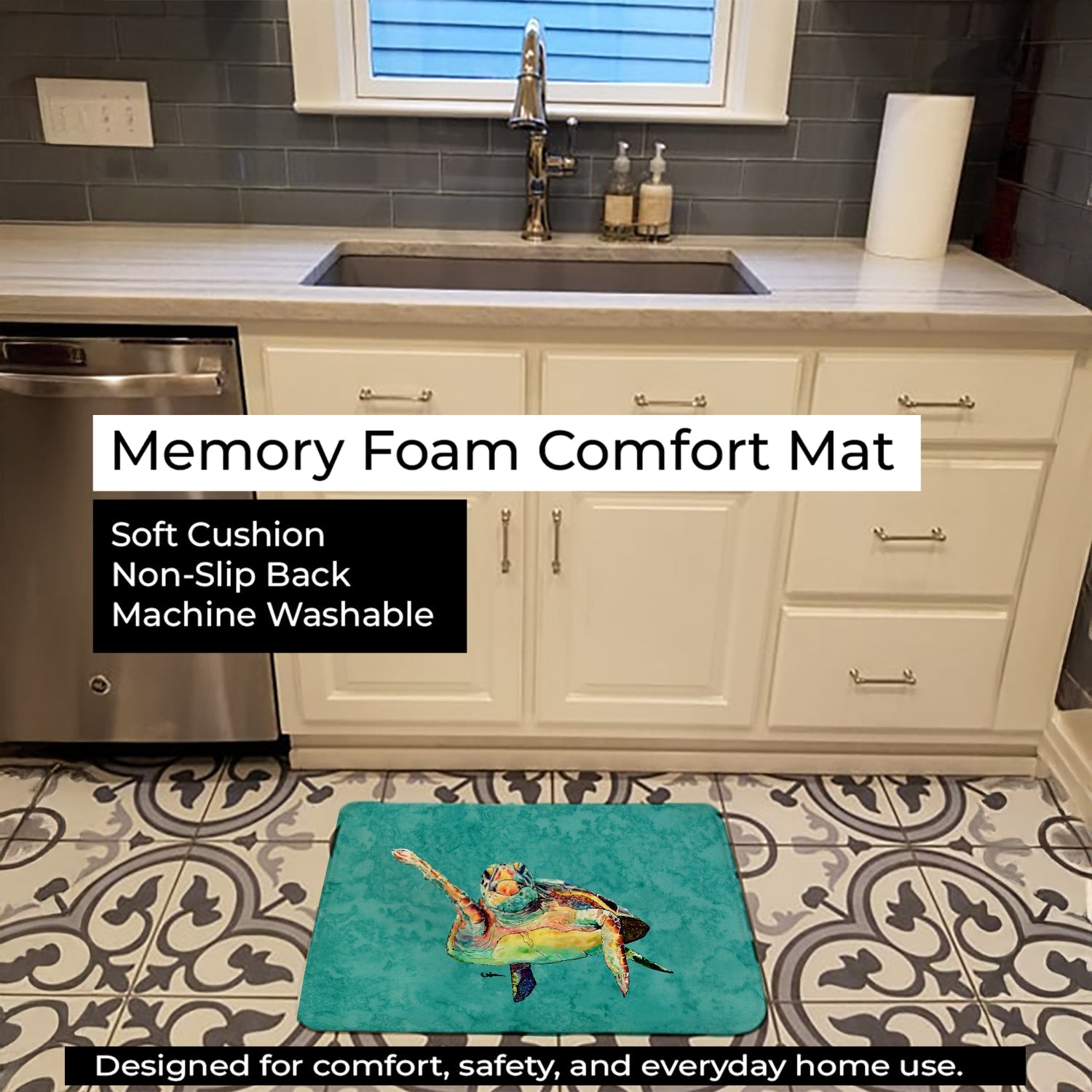 Turtle Memory Foam Kitchen Mat Machine Washable Anti-Fatigue Cushion Comfort Bath or Kitchen Rug