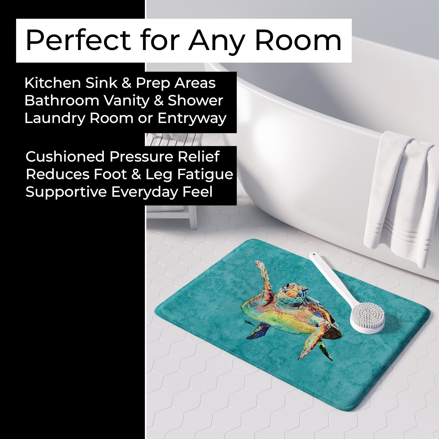 Turtle Memory Foam Kitchen Mat Machine Washable Anti-Fatigue Cushion Comfort Bath or Kitchen Rug