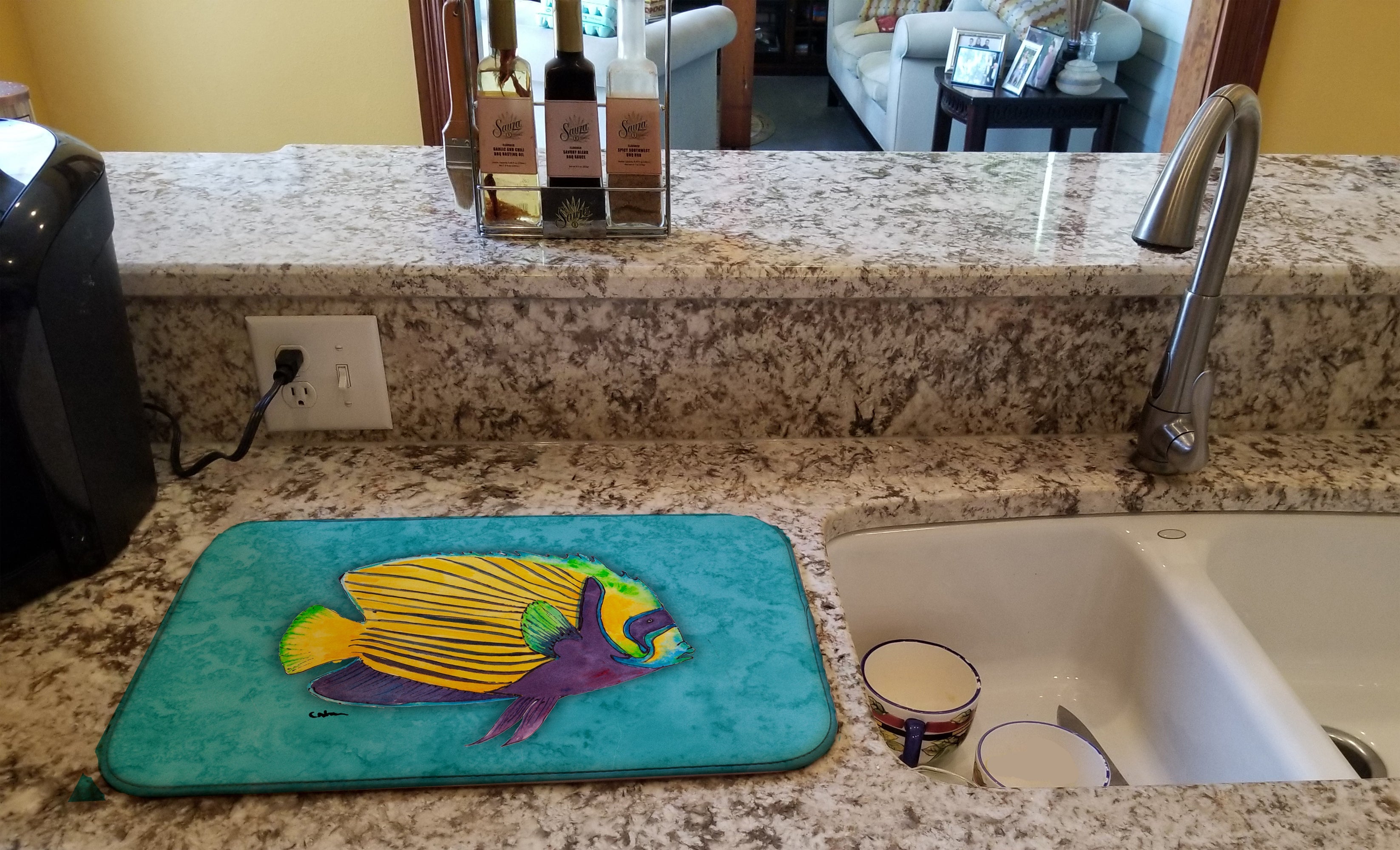 Tropical Fish Dish Drying Mat Absorbent Dish Drying Mat Pad for Kitchen Counter Dish Drainer Mat for Countertop, 14 x 21", Multicolor