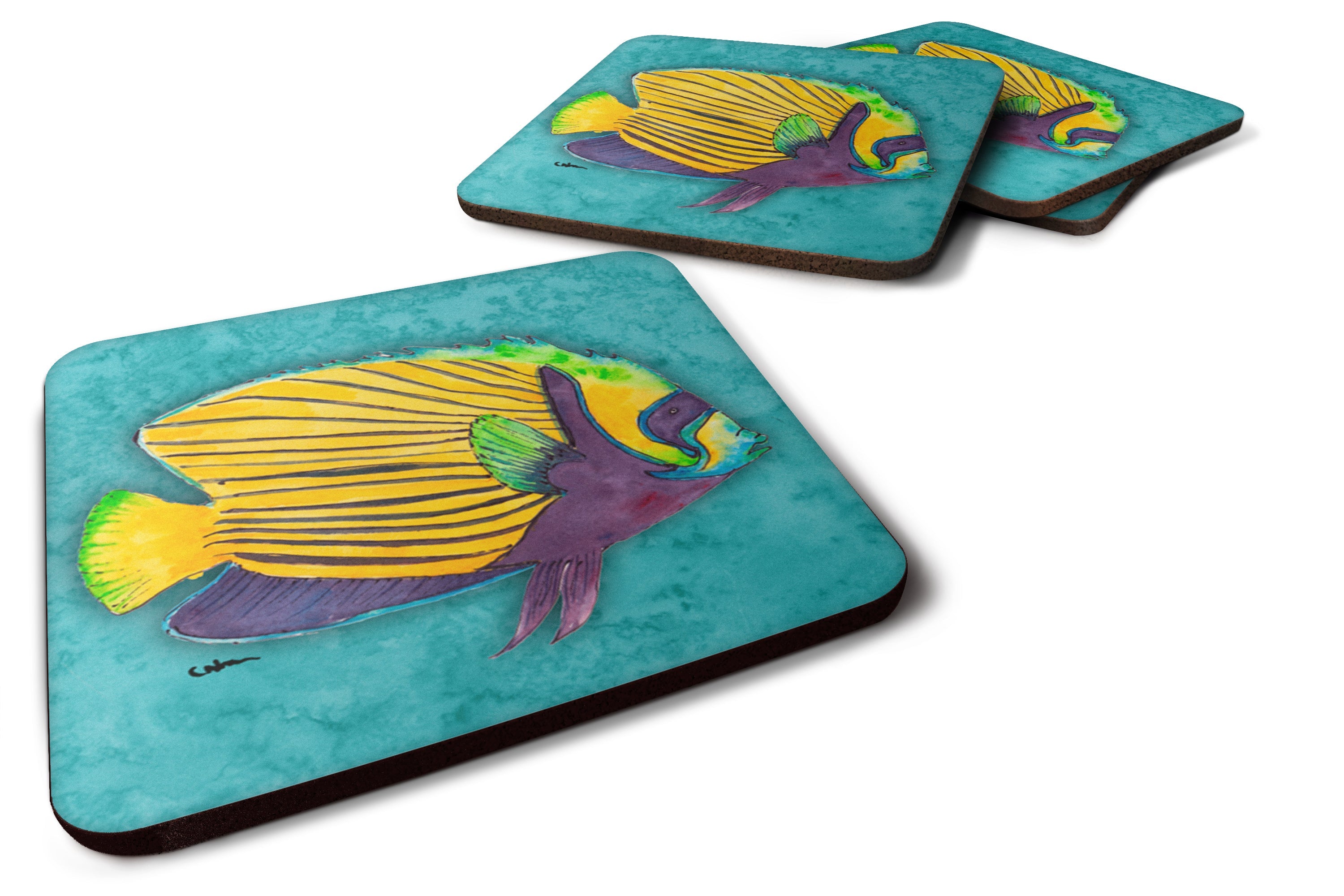Tropical Fish Foam Coasters Set of 4 Cup Coasters for Indoor Outdoor, Tabletop Protection, Anti Slip, Mouse pad Material