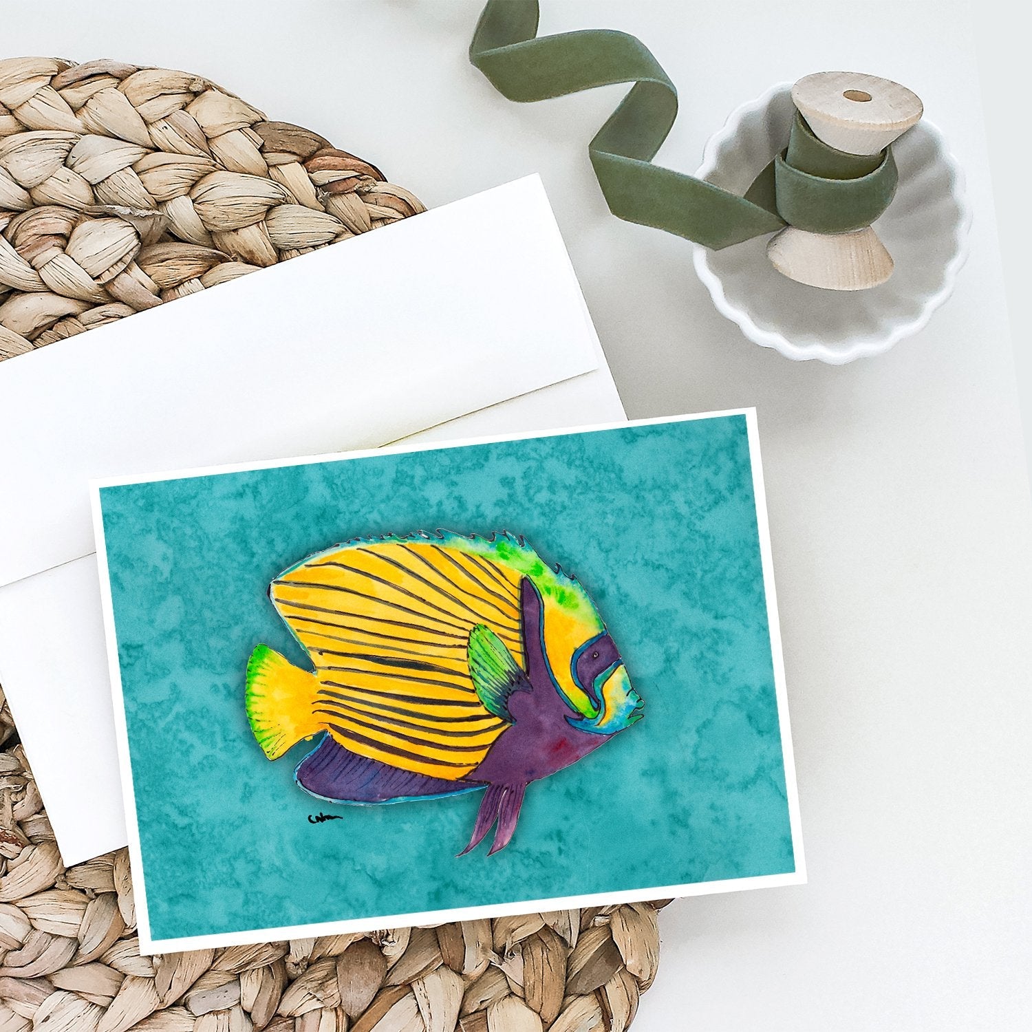 Tropical Fish Greeting Cards Pack of 8 Blank Cards with Envelopes Whimsical A7 Size 5x7