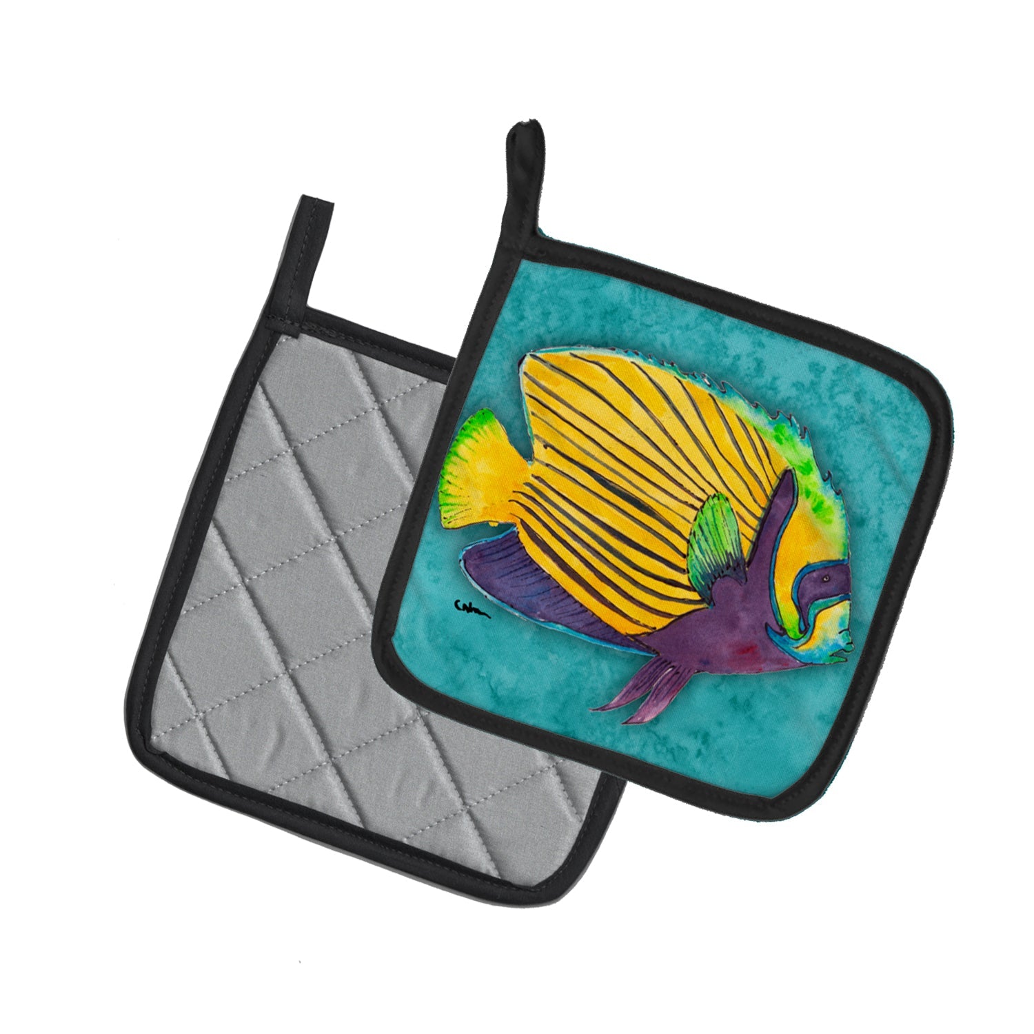 Tropical Fish Pot Holder Set of 2 Heat Resistant Quilted Hot Pads 7.5 x 7.5 Inch, Insulated Kitchen Trivets for Cooking & Baking