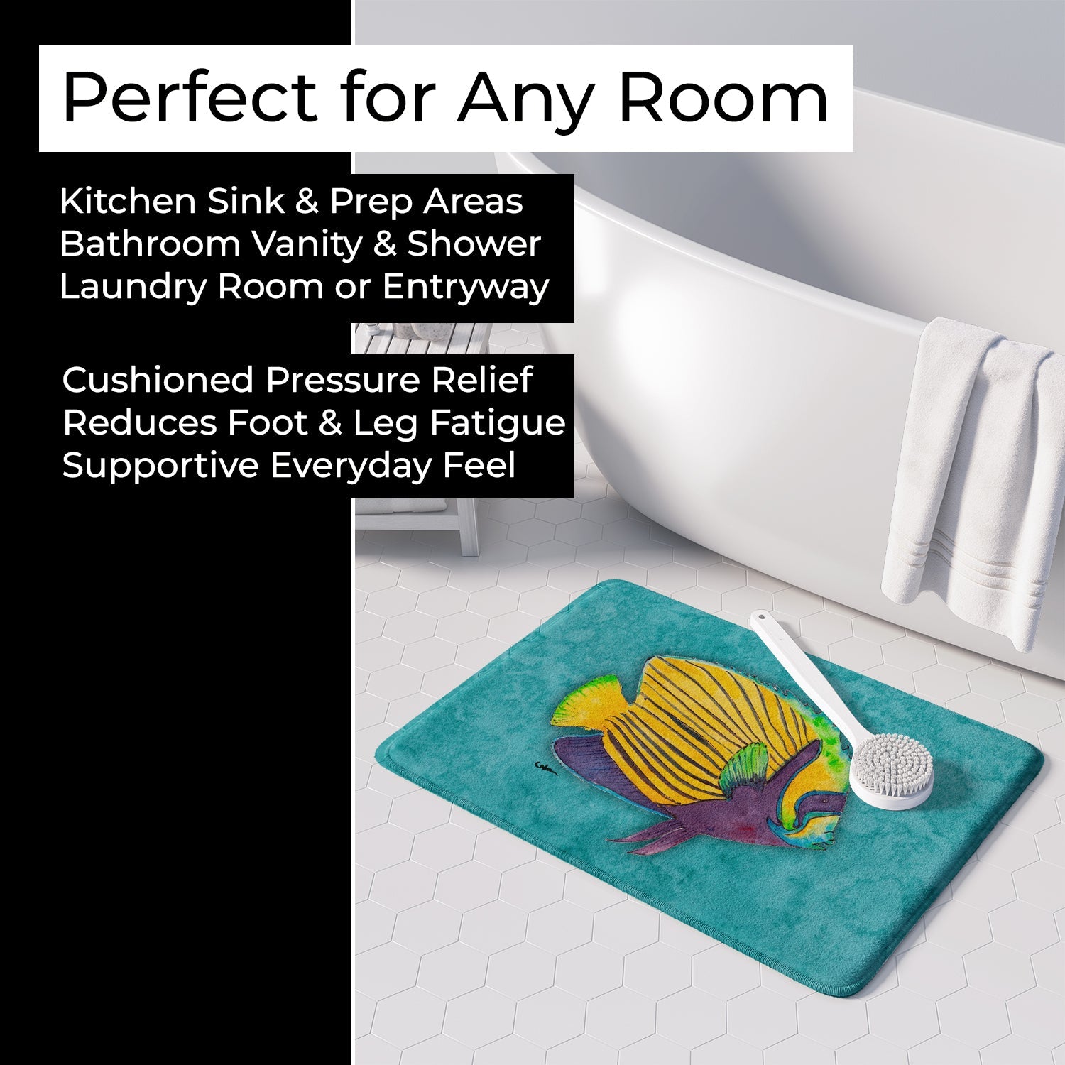 Tropical Fish Memory Foam Kitchen Mat Machine Washable Anti-Fatigue Cushion Comfort Bath or Kitchen Rug