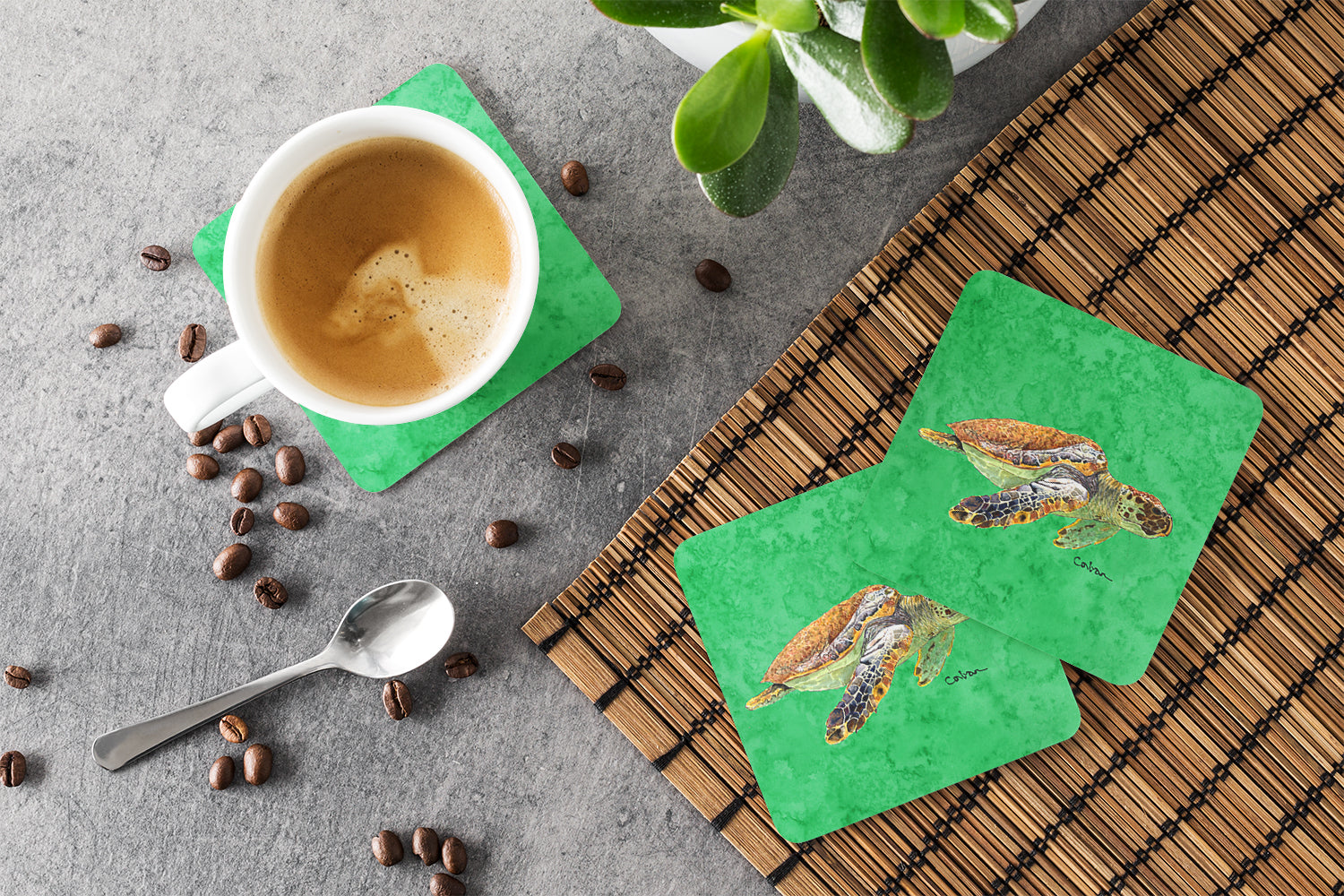Turtle Foam Coasters Set of 4 Cup Coasters for Indoor Outdoor, Tabletop Protection, Anti Slip, Mouse pad Material