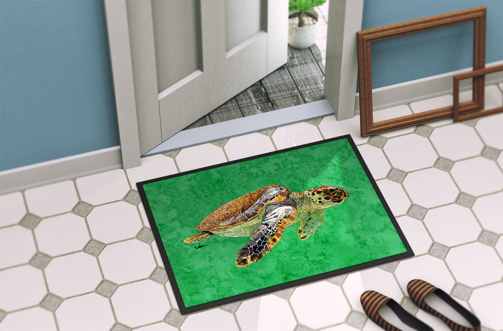 Turtle Doormat Indoor Outdoor 24H X 36W Front Door Mat Rugs for Entryway, Non Slip Washable Low Pile,