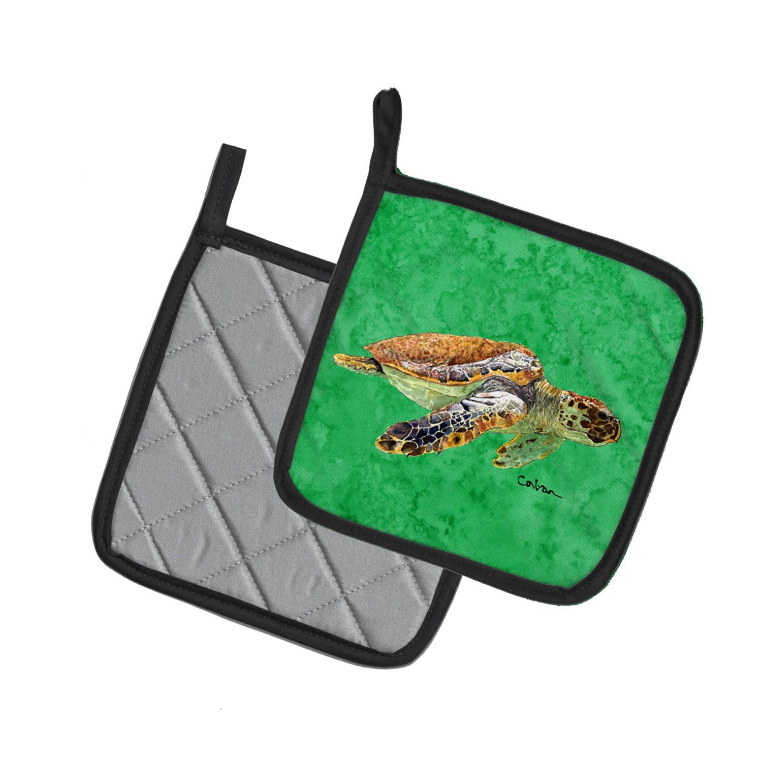 Turtle Pot Holder Set of 2 Heat Resistant Quilted Hot Pads 7.5 x 7.5 Inch, Insulated Kitchen Trivets for Cooking & Baking