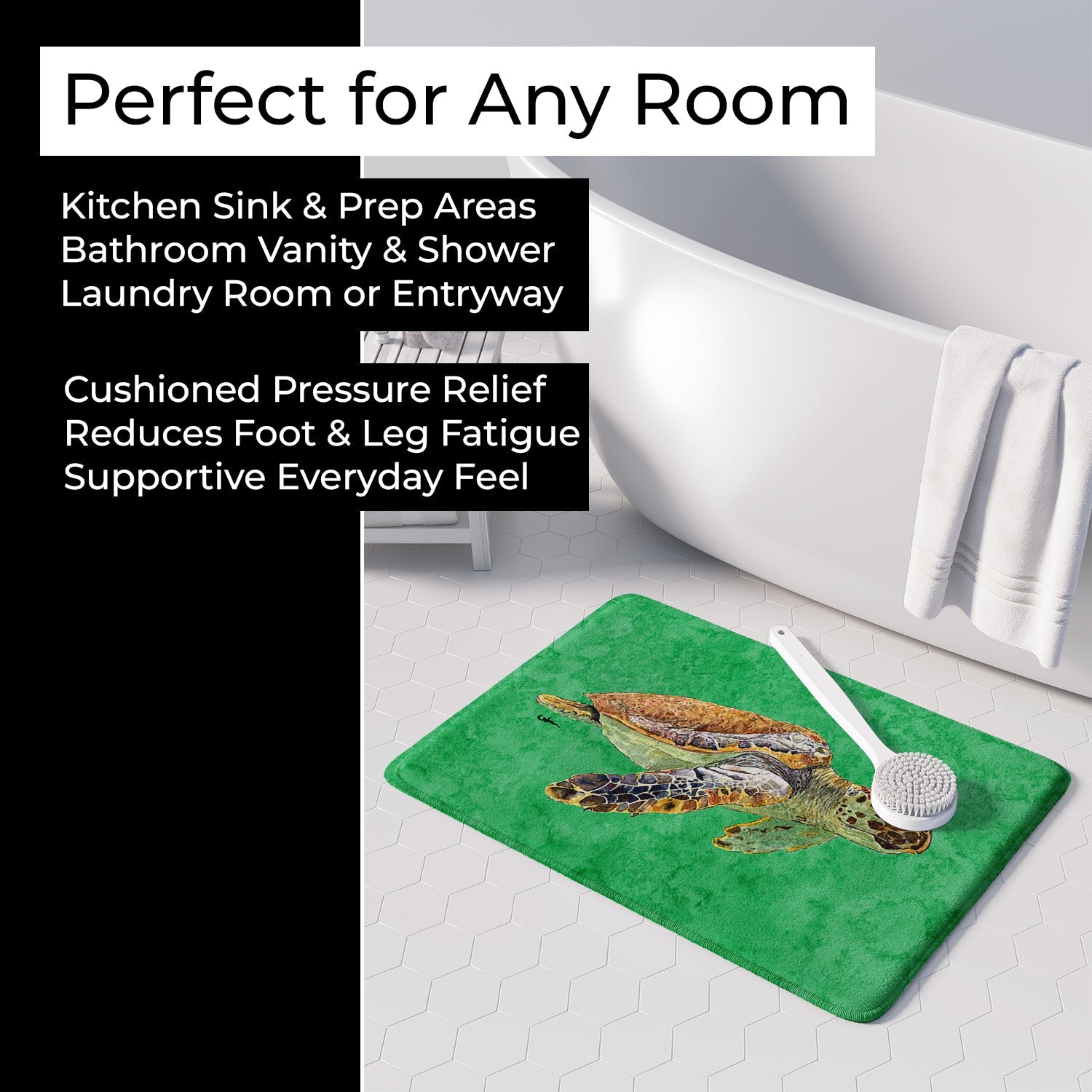 Turtle Memory Foam Kitchen Mat Machine Washable Anti-Fatigue Cushion Comfort Bath or Kitchen Rug