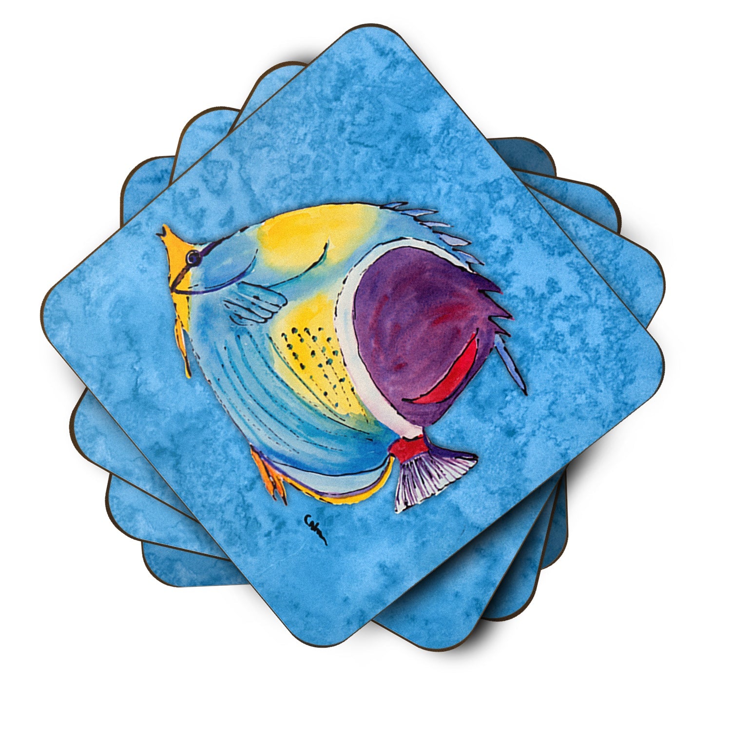 Tropical Fish Foam Coasters Set of 4 Cup Coasters for Indoor Outdoor, Tabletop Protection, Anti Slip, Mouse pad Material