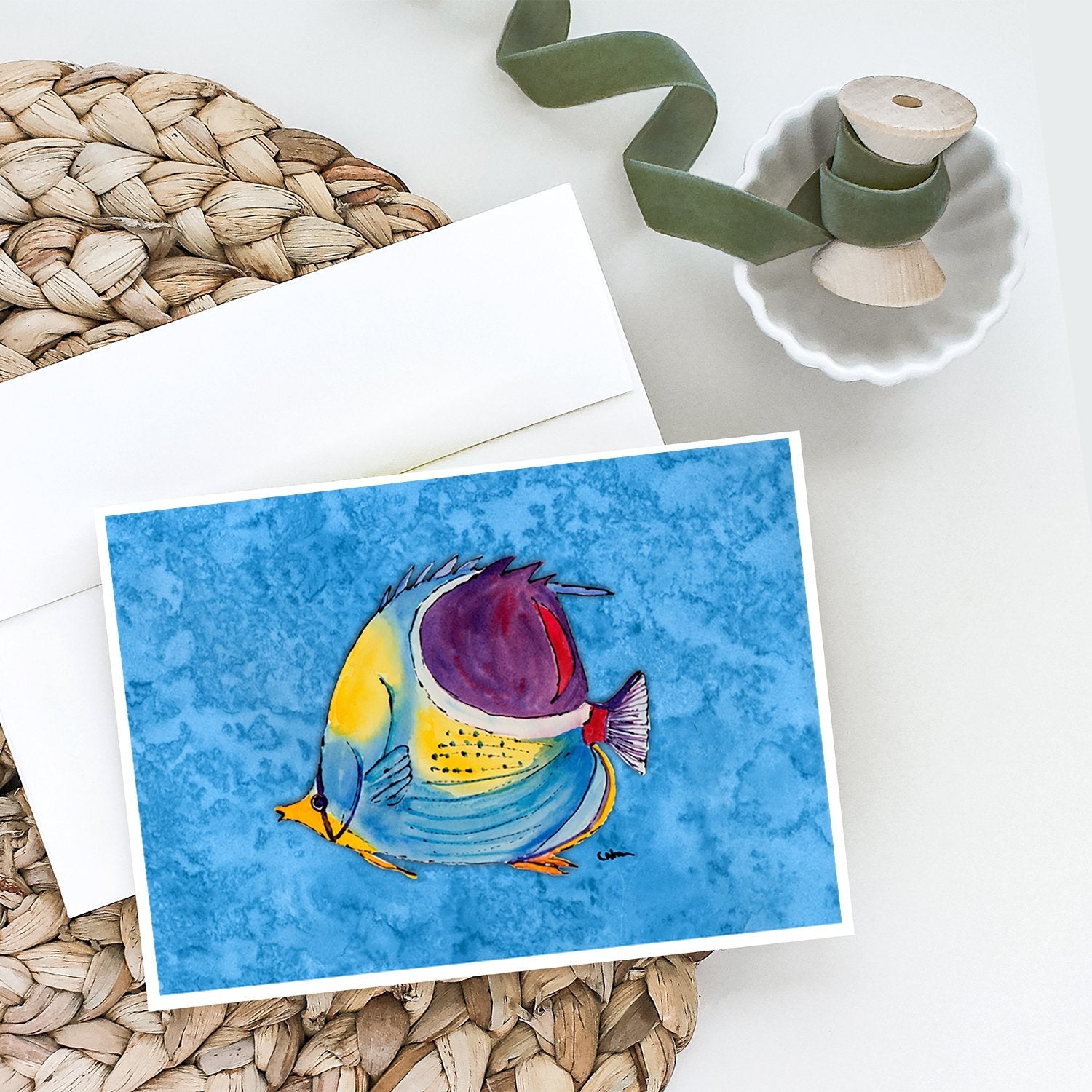 Tropical Fish Greeting Cards Pack of 8 Blank Cards with Envelopes Whimsical A7 Size 5x7