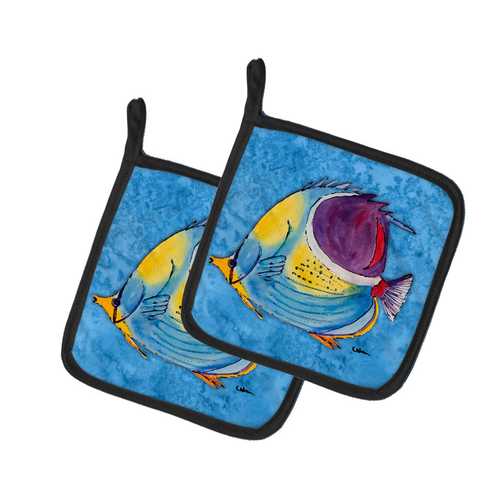 Tropical Fish Pot Holder Set of 2 Heat Resistant Quilted Hot Pads 7.5 x 7.5 Inch, Insulated Kitchen Trivets for Cooking & Baking