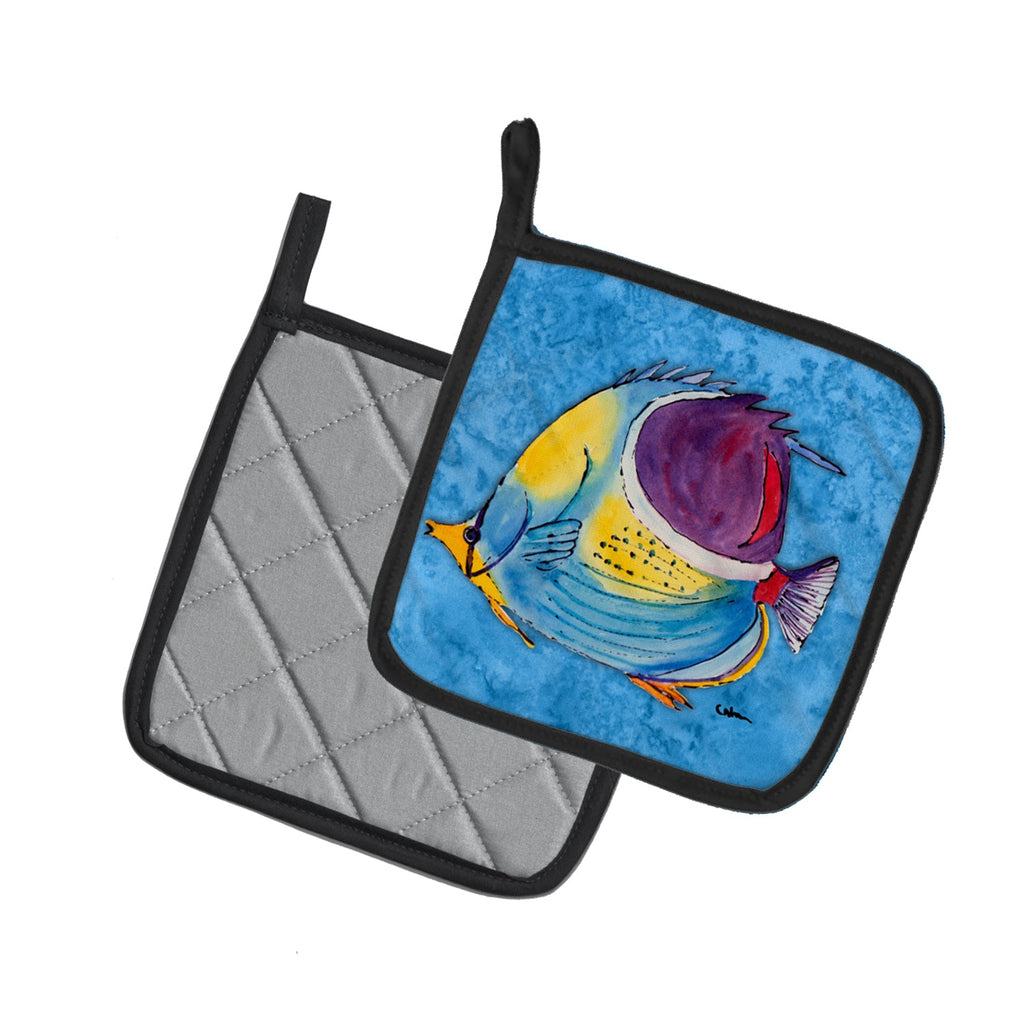 Tropical Fish Pot Holder Set of 2 Heat Resistant Quilted Hot Pads 7.5 x 7.5 Inch, Insulated Kitchen Trivets for Cooking & Baking