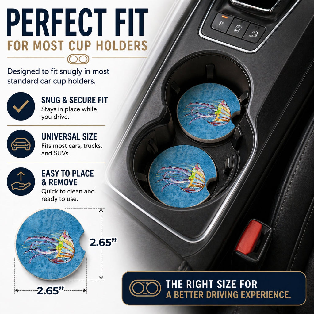 Jellyfish Set of 2 Cup Holder Car Coasters Absorbent Round Sandstone Coasters Gifts for Men or Women, 2.5, Multicolor