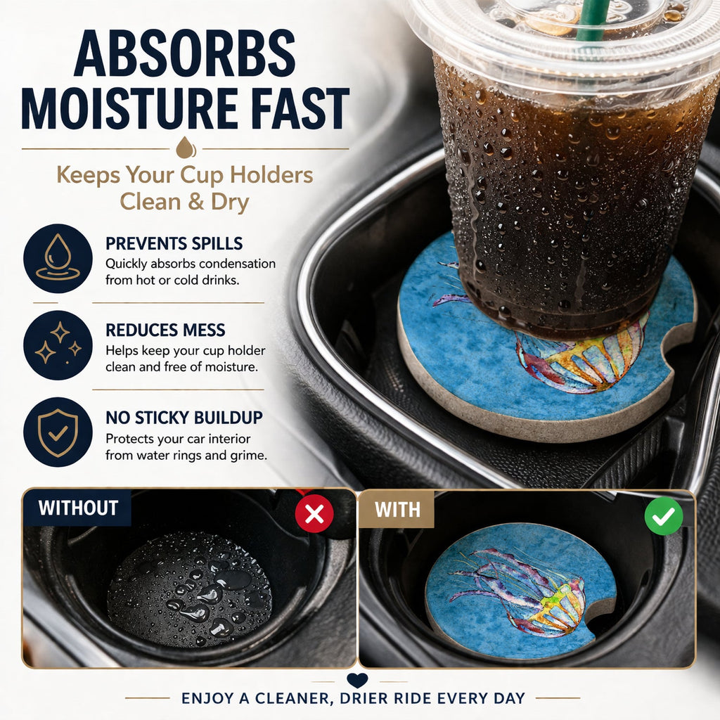 Jellyfish Set of 2 Cup Holder Car Coasters Absorbent Round Sandstone Coasters Gifts for Men or Women, 2.5, Multicolor
