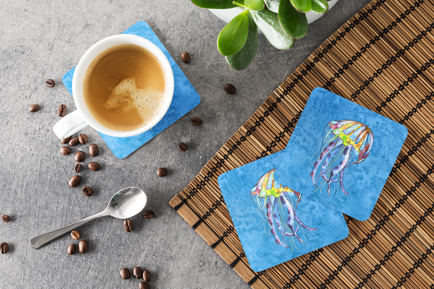 Jellyfish Foam Coasters Set of 4 Cup Coasters for Indoor Outdoor, Tabletop Protection, Anti Slip, Mouse pad Material