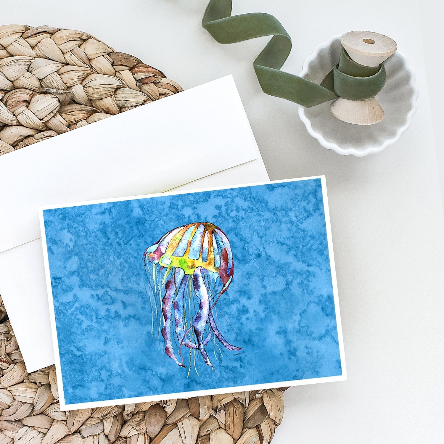 Jellyfish Greeting Cards Pack of 8 Blank Cards with Envelopes Whimsical A7 Size 5x7