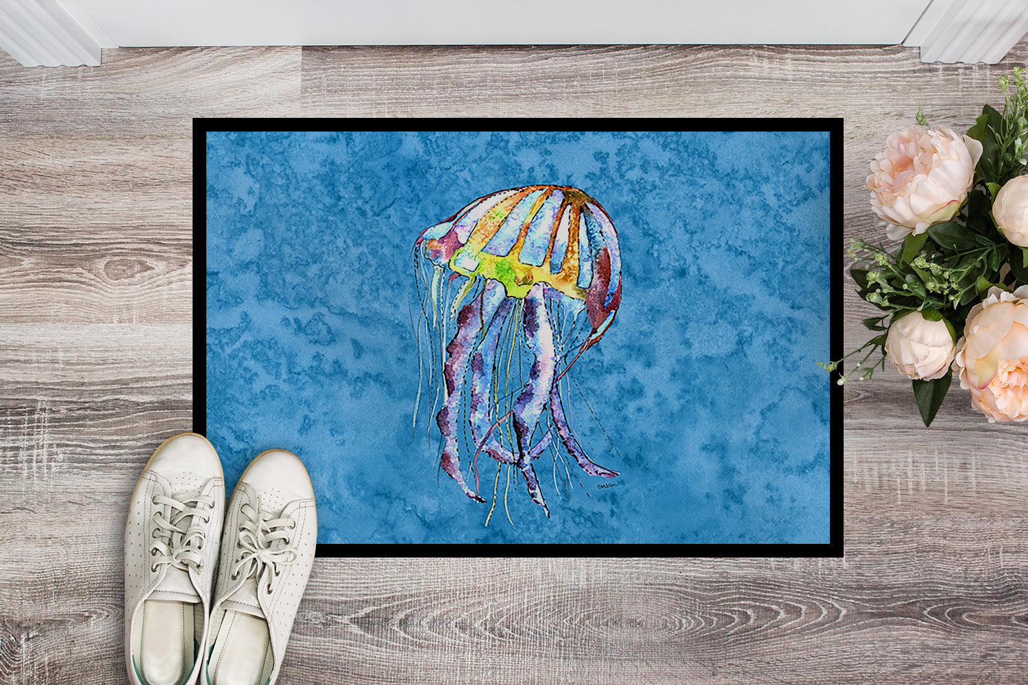 Jellyfish Doormat Indoor Outdoor 24H X 36W Front Door Mat Rugs for Entryway, Non Slip Washable Low Pile,