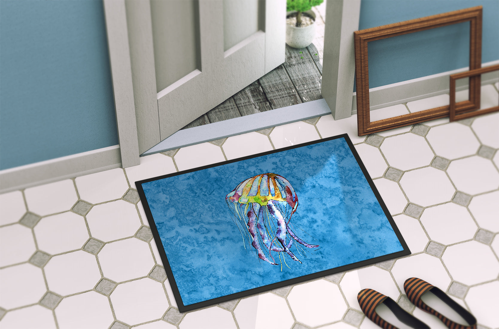 Jellyfish Doormat Indoor Outdoor 24H X 36W Front Door Mat Rugs for Entryway, Non Slip Washable Low Pile,