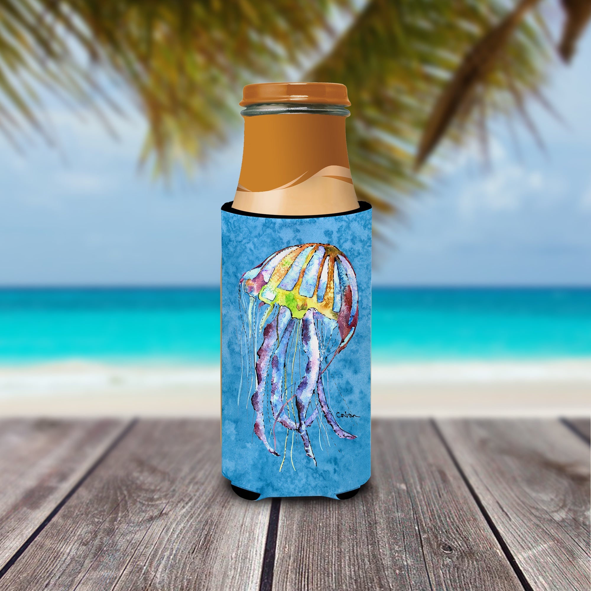 Jellyfish Slim Can Hugger , Insulated Foam Hugger for 12 oz Slim Cans, Beer Bottles & Water Bottles, Printed in USA