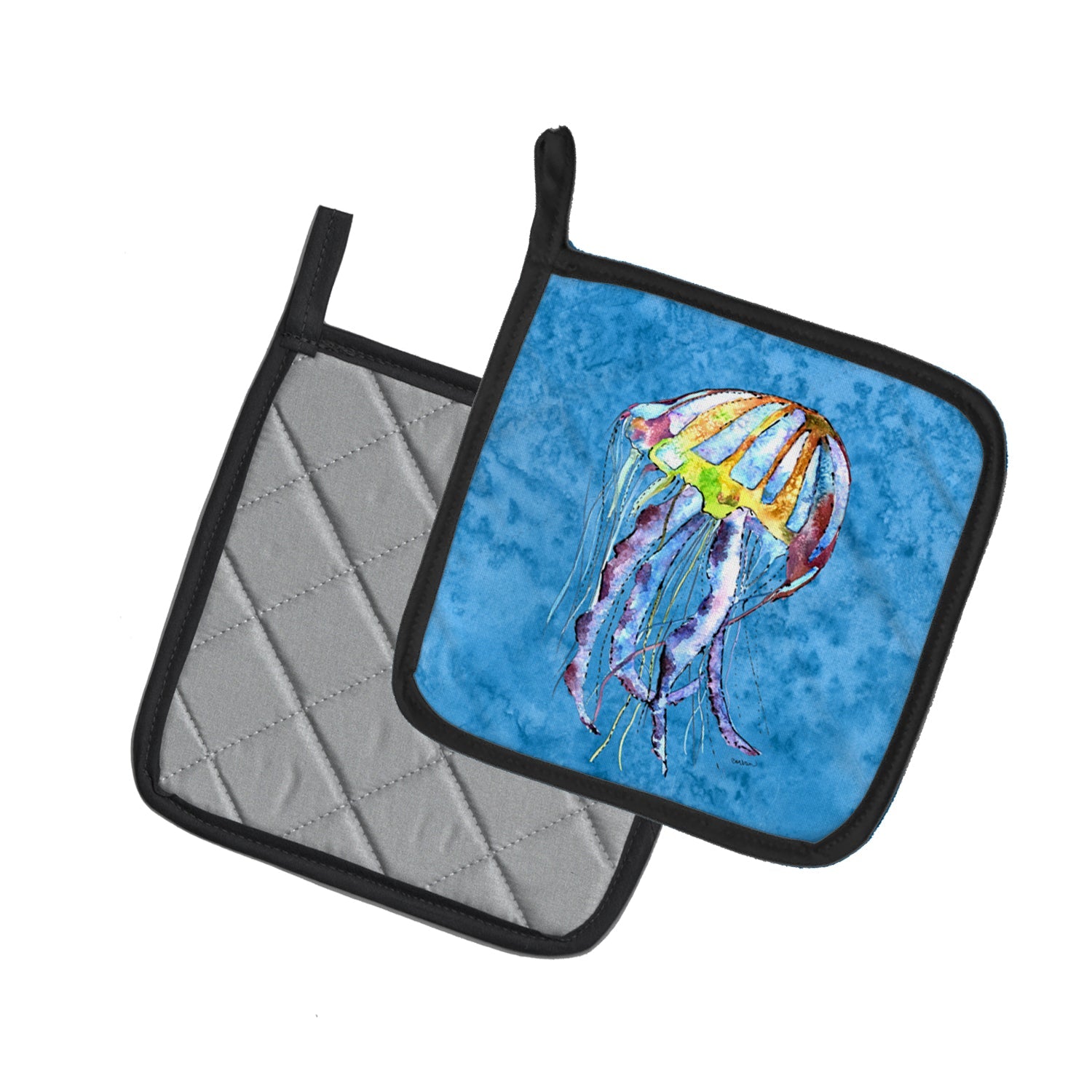 Jellyfish Pot Holder Set of 2 Heat Resistant Quilted Hot Pads 7.5 x 7.5 Inch, Insulated Kitchen Trivets for Cooking & Baking