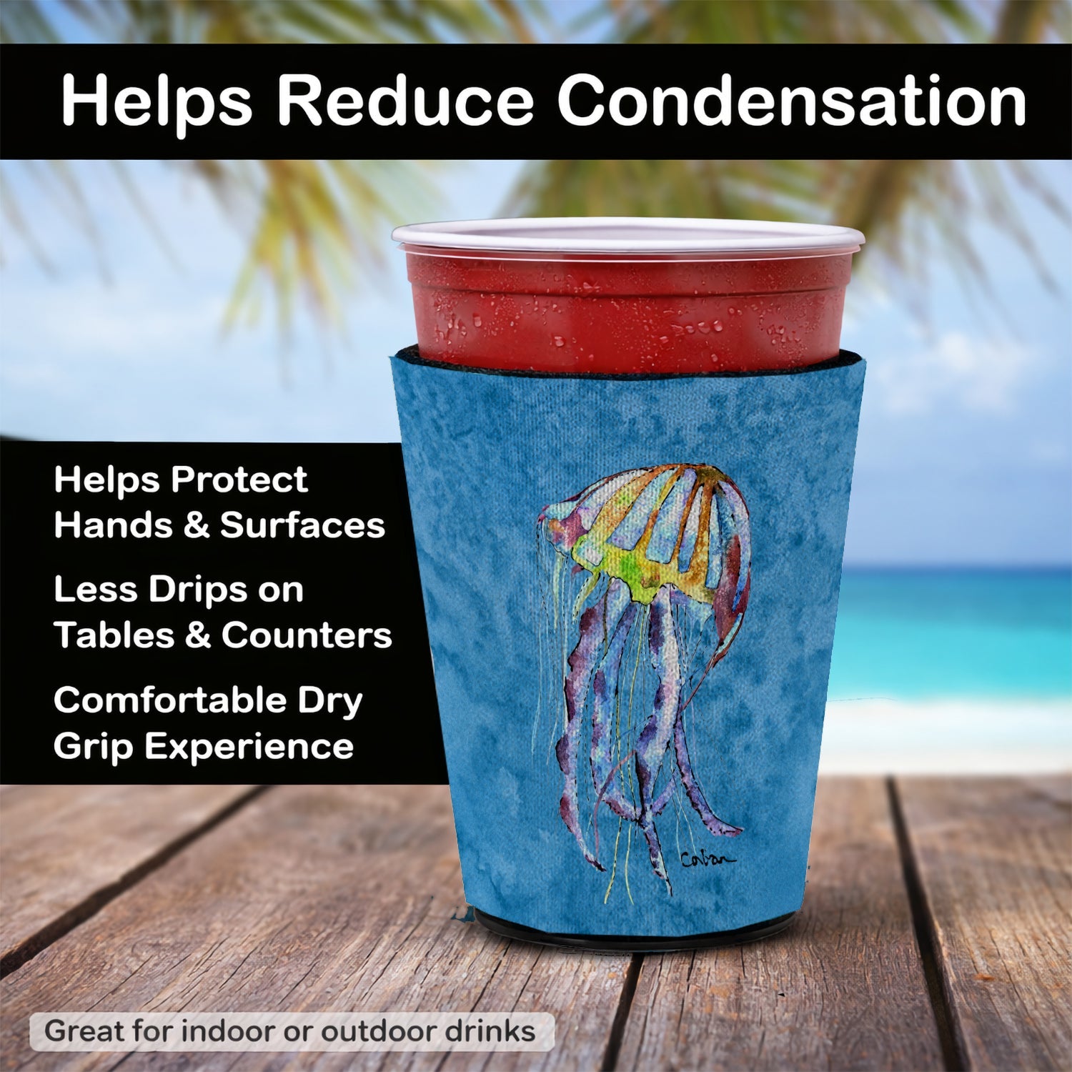 Jellyfish Red Cup Hugger Sleeve for 16–22 oz Party Cups, Insulated Foam Drink Holder for Iced Coffee, Tailgate & BBQ Reusable