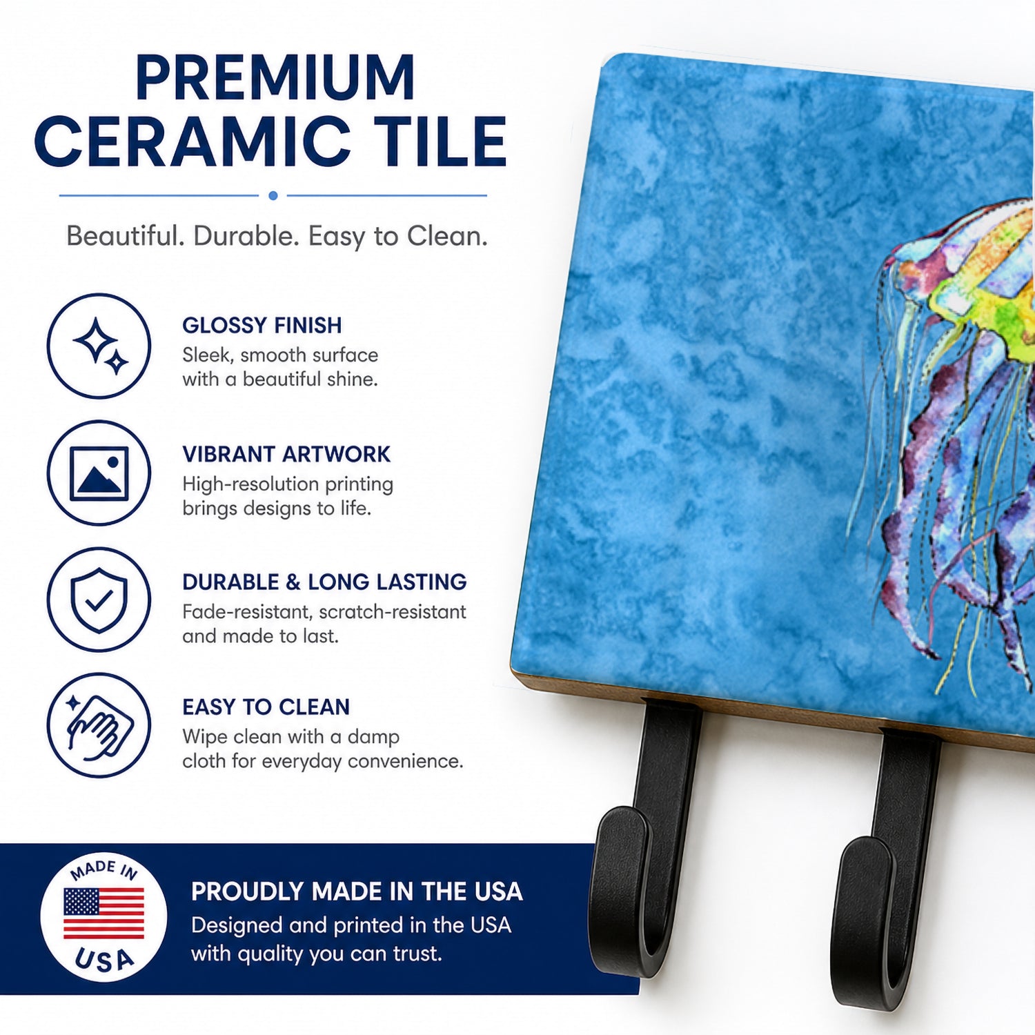 Jellyfish Leash or Key Holder Wall Hooks, Coat Rack Wall Mount, for Hanging Keys, Towels, Aprons, Leashes