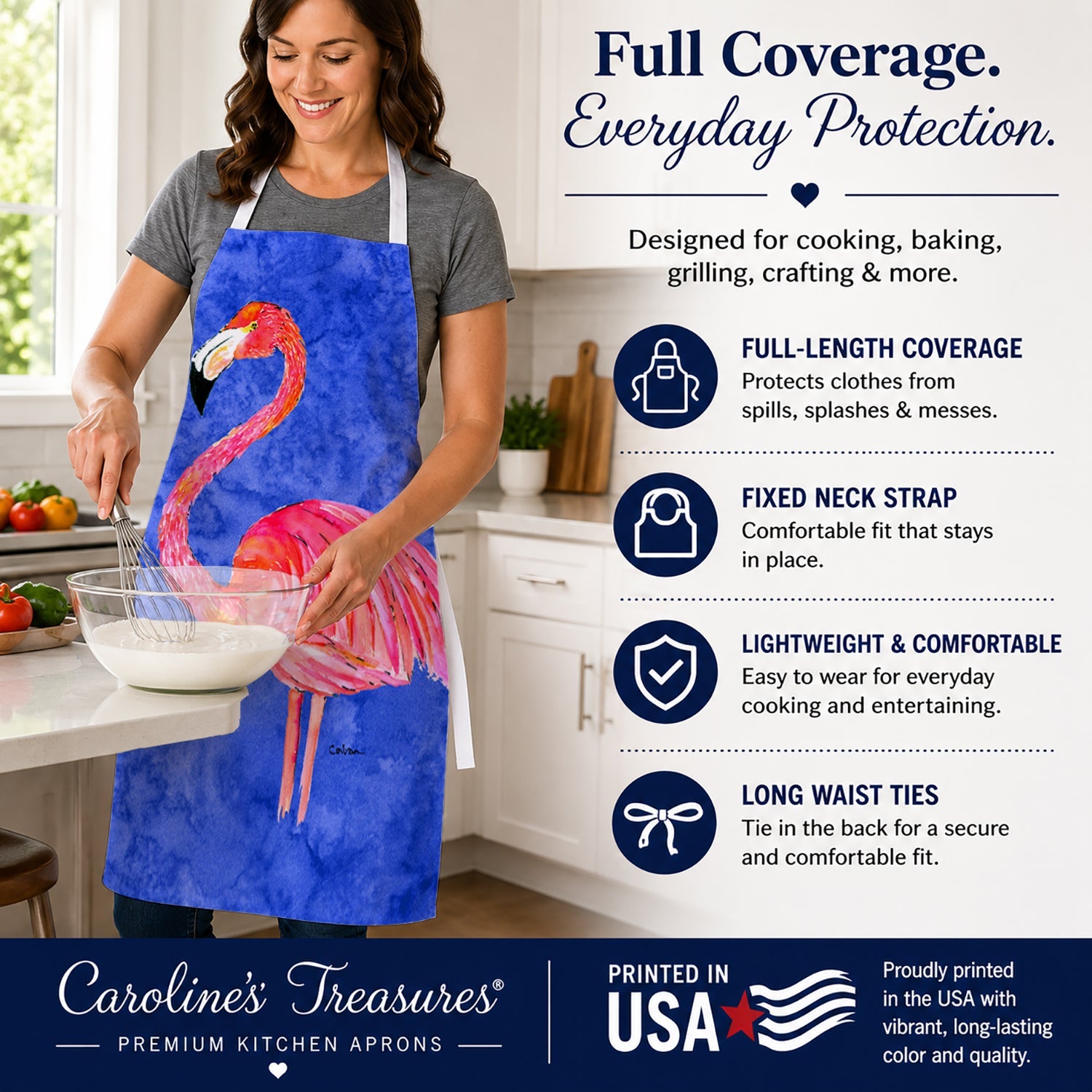 Flamingo Apron Cooking Kitchen Server Baking Crafts Gardening for Adult Women Men, Unisex, Large, Multicolor
