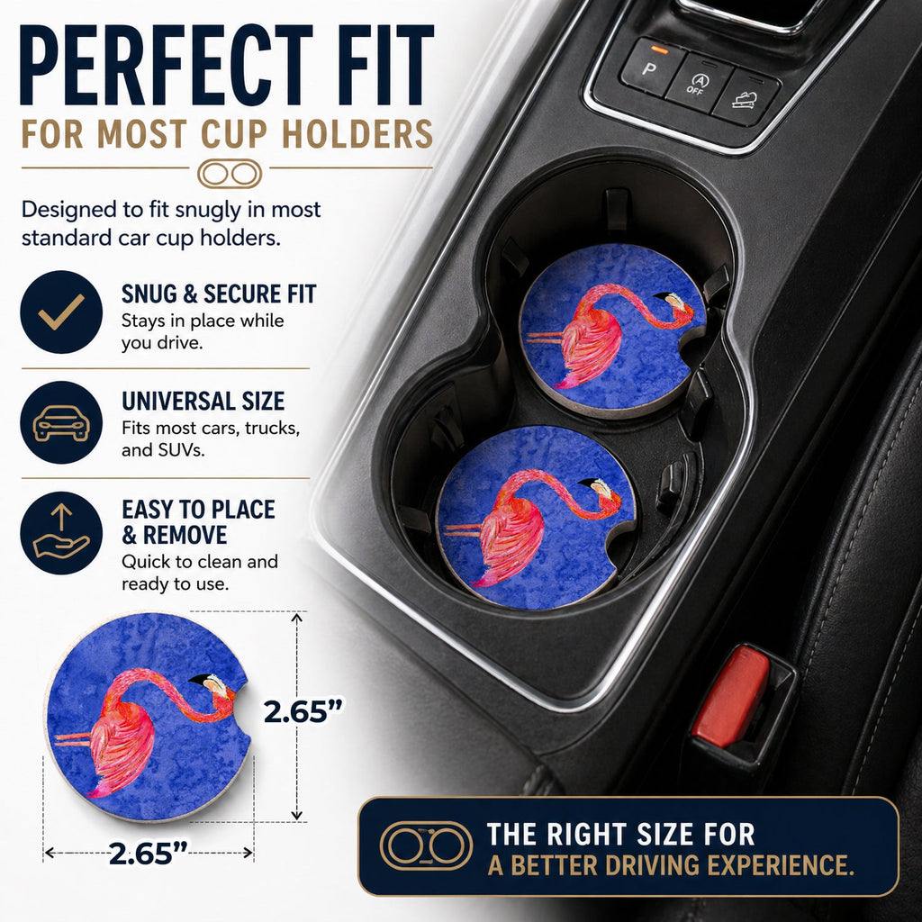 Flamingo Set of 2 Cup Holder Car Coasters Absorbent Round Sandstone Coasters Gifts for Men or Women, 2.5, Multicolor