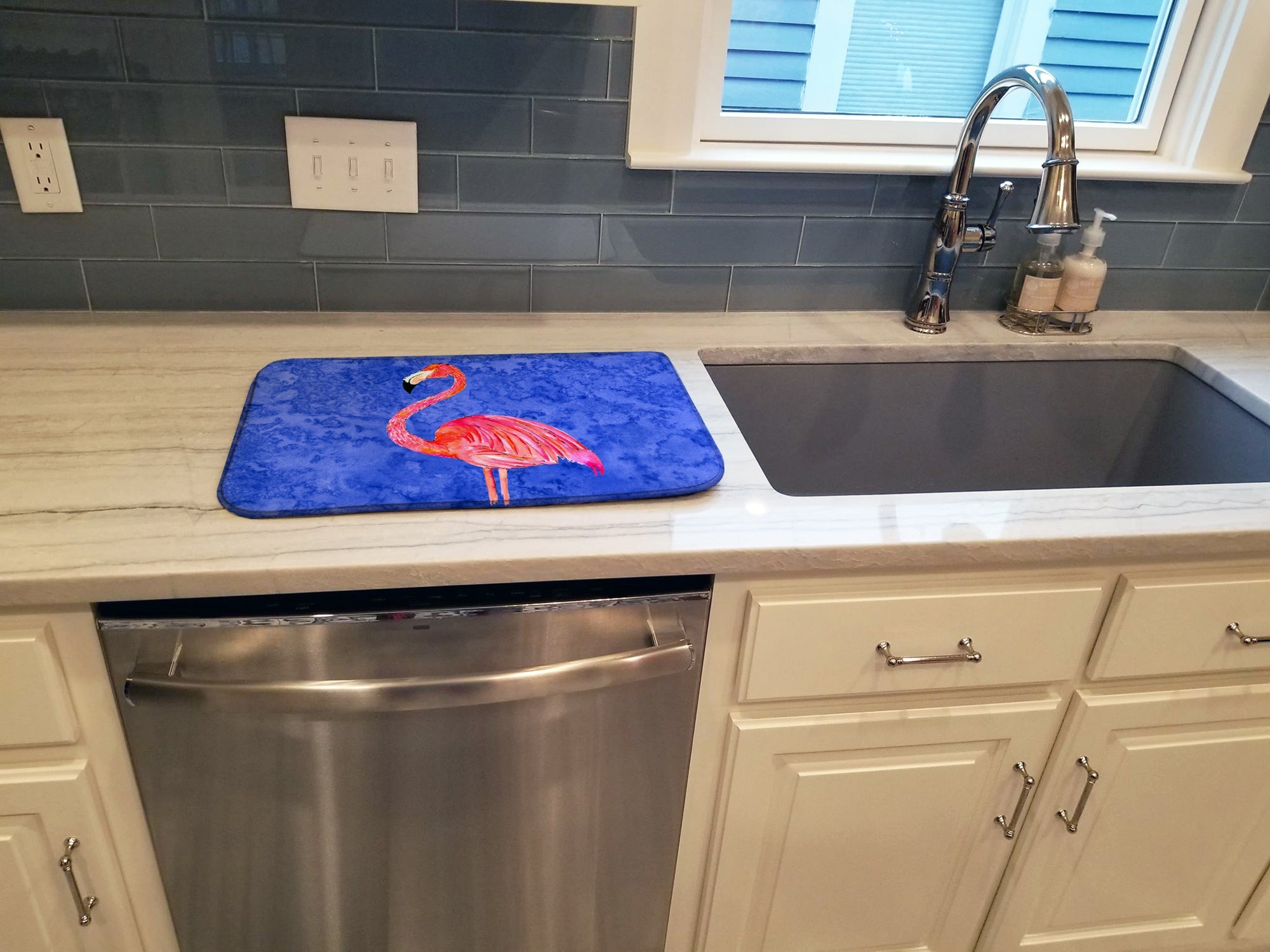 Flamingo Dish Drying Mat Absorbent Dish Drying Mat Pad for Kitchen Counter Dish Drainer Mat for Countertop, 14 x 21", Multicolor