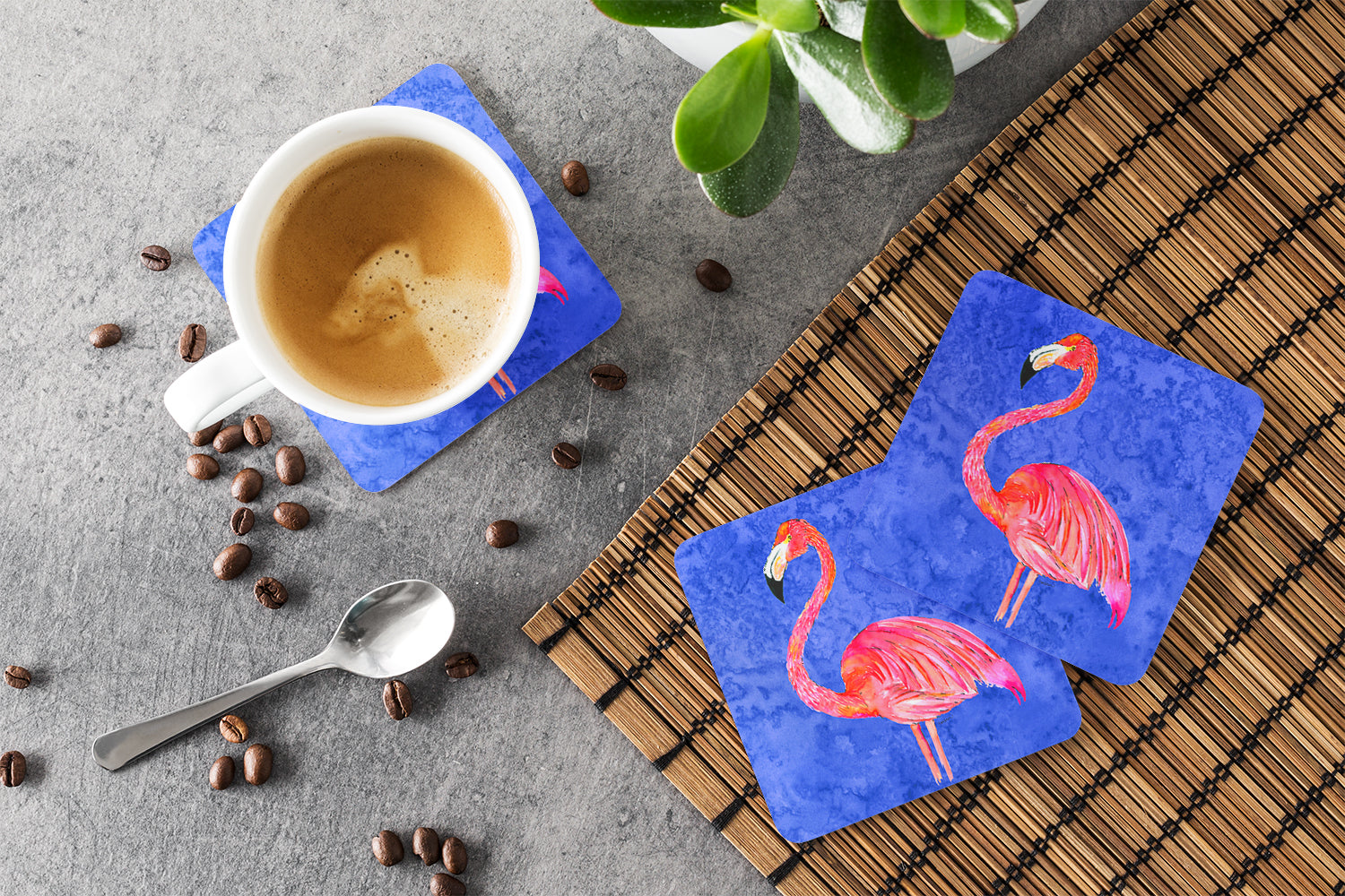 Flamingo Foam Coasters Set of 4 Cup Coasters for Indoor Outdoor, Tabletop Protection, Anti Slip, Mouse pad Material