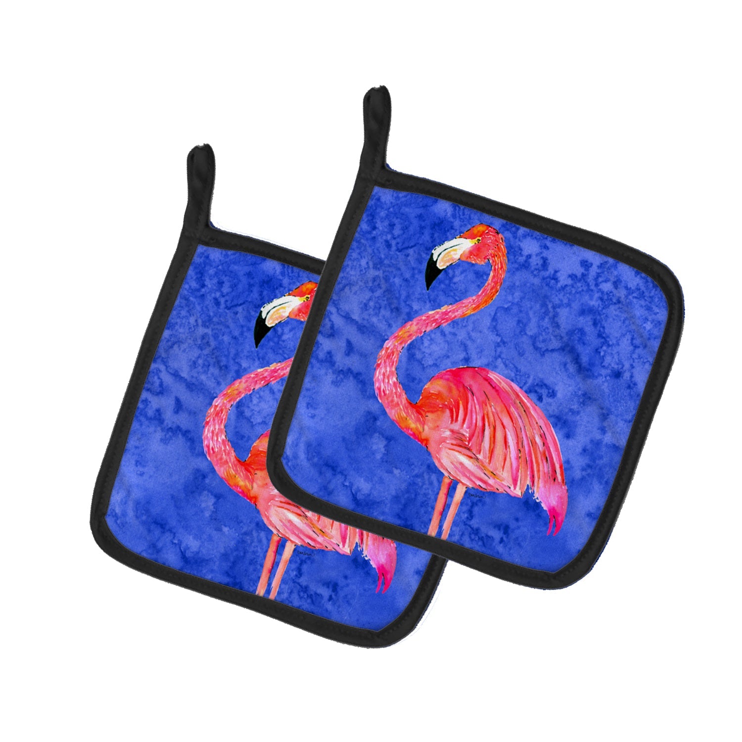 Flamingo Pot Holder Set of 2 Heat Resistant Quilted Hot Pads 7.5 x 7.5 Inch, Insulated Kitchen Trivets for Cooking & Baking