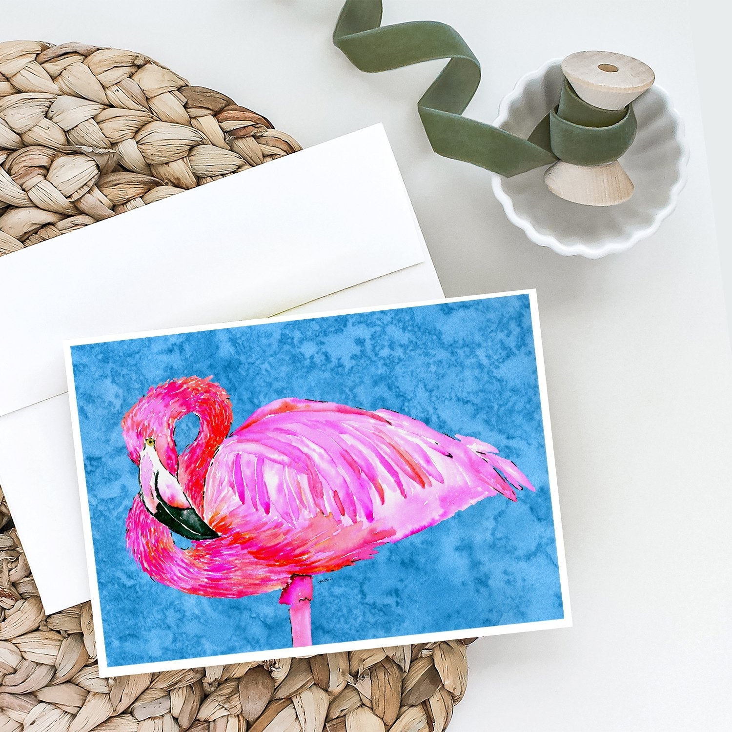 Flamingo Greeting Cards Pack of 8 Blank Cards with Envelopes Whimsical A7 Size 5x7