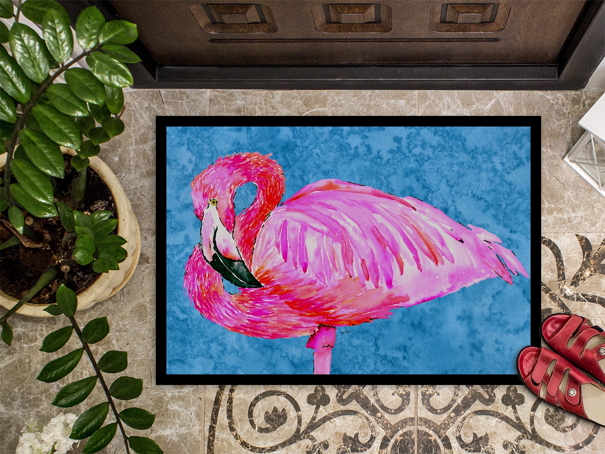 Flamingo Doormat Indoor Outdoor 24H X 36W Front Door Mat Rugs for Entryway, Non Slip Washable Low Pile,