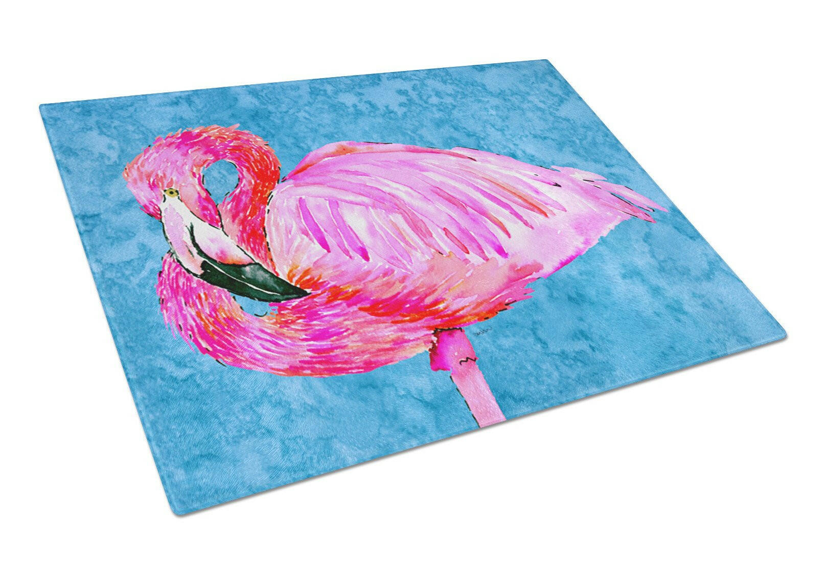 Flamingo Cutting Board Tempered Glass Kitchen Cutting Surface, Heat Resistant Chopping, Non-Slip Feet, Food Prep & Serving