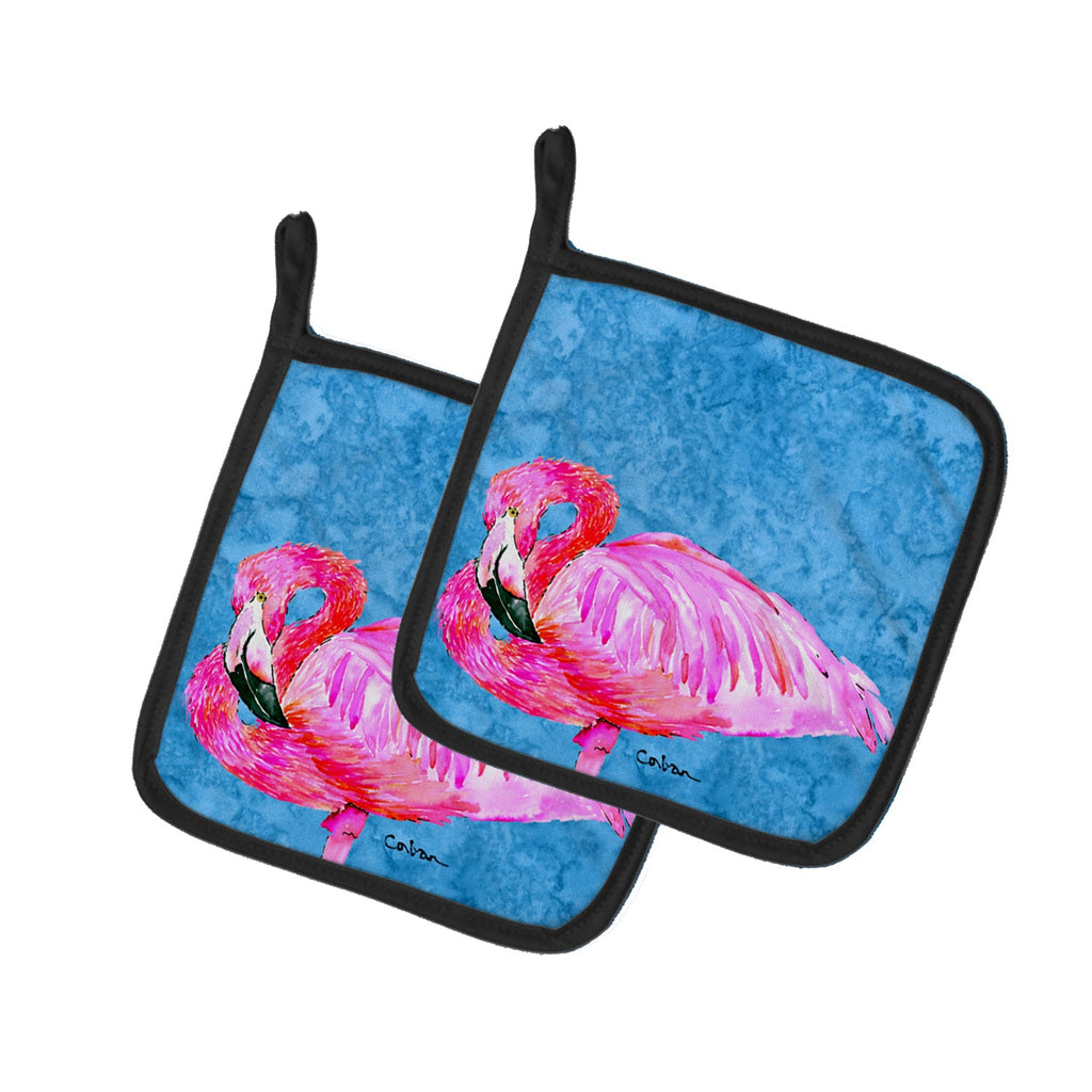 Flamingo Pot Holder Set of 2 Heat Resistant Quilted Hot Pads 7.5 x 7.5 Inch, Insulated Kitchen Trivets for Cooking & Baking