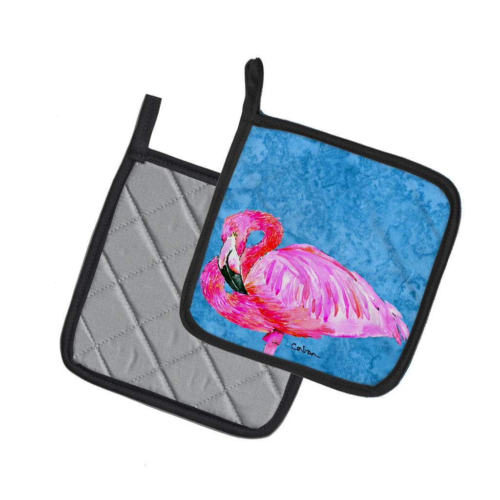 Flamingo Pot Holder Set of 2 Heat Resistant Quilted Hot Pads 7.5 x 7.5 Inch, Insulated Kitchen Trivets for Cooking & Baking