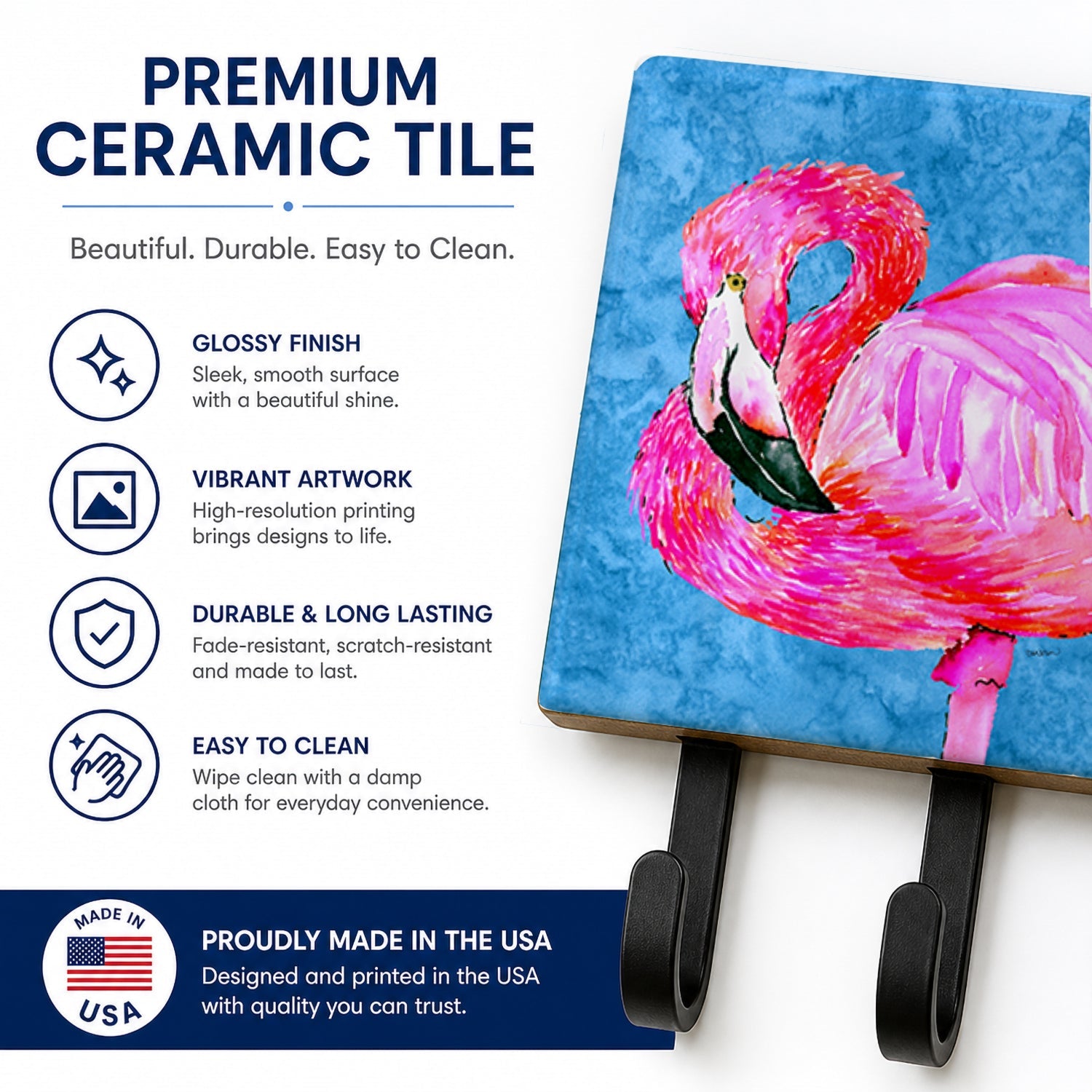 Flamingo Leash or Key Holder Wall Hooks, Coat Rack Wall Mount, for Hanging Keys, Towels, Aprons, Leashes