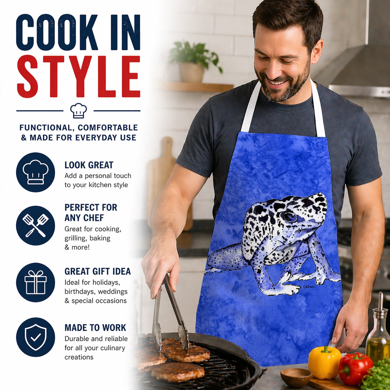 Frog Apron Cooking Kitchen Server Baking Crafts Gardening for Adult Women Men, Unisex, Large, Multicolor