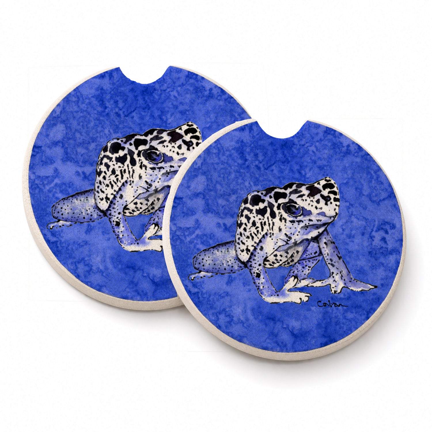 Frog Set of 2 Cup Holder Car Coasters Absorbent Round Sandstone Coasters Gifts for Men or Women, 2.5, Multicolor