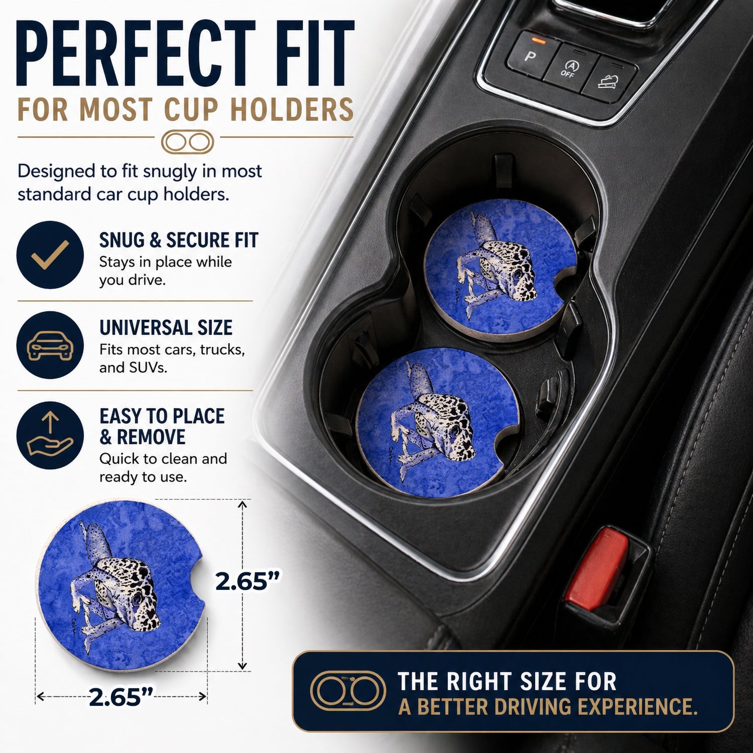 Frog Set of 2 Cup Holder Car Coasters Absorbent Round Sandstone Coasters Gifts for Men or Women, 2.5, Multicolor