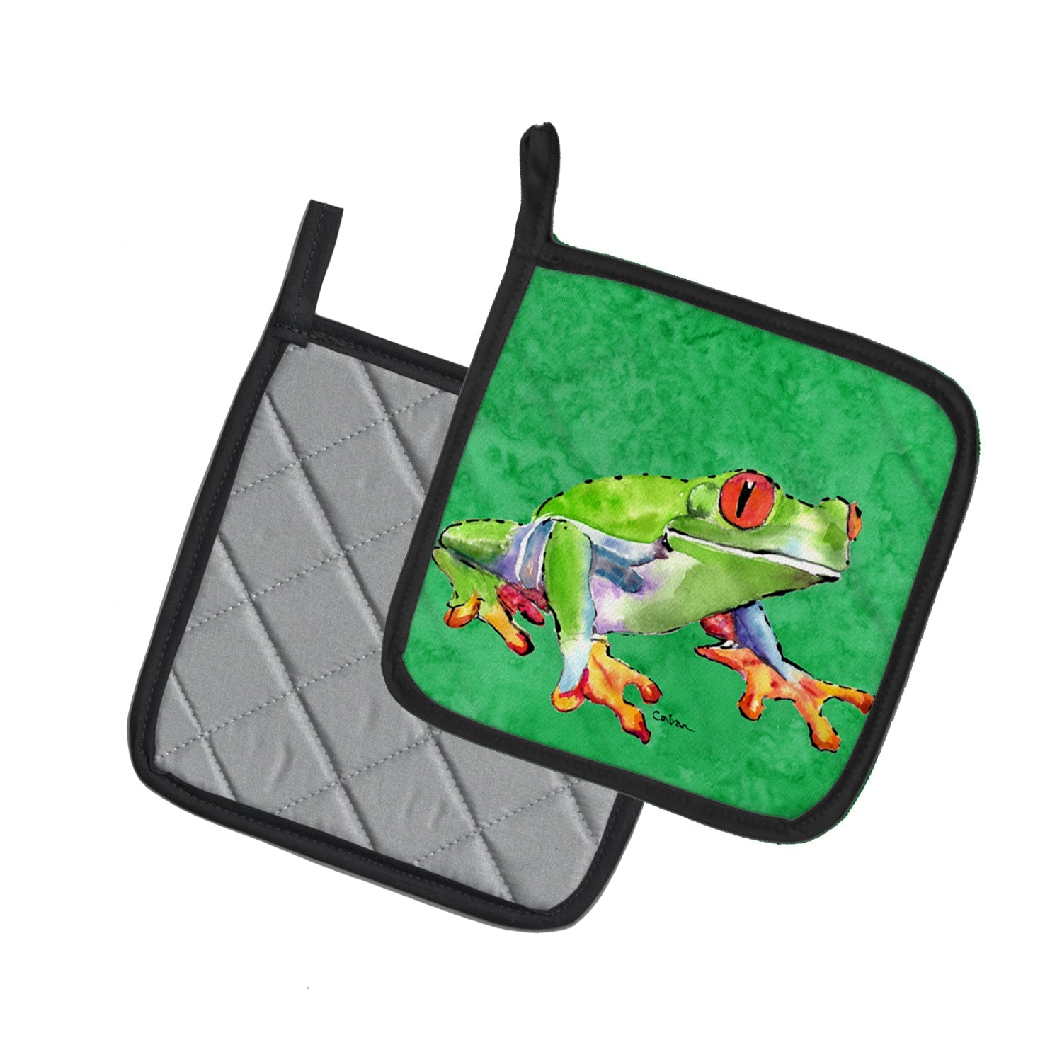 Frog Pot Holder Set of 2 Heat Resistant Quilted Hot Pads 7.5 x 7.5 Inch, Insulated Kitchen Trivets for Cooking & Baking