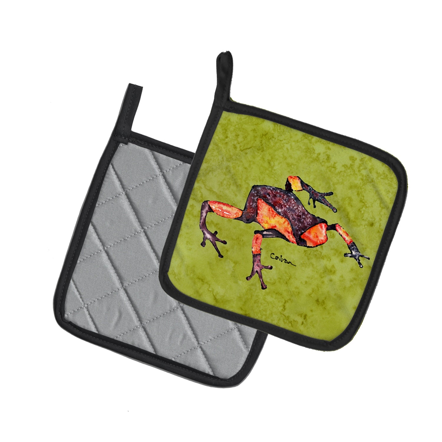 Frog Pot Holder Set of 2 Heat Resistant Quilted Hot Pads 7.5 x 7.5 Inch, Insulated Kitchen Trivets for Cooking & Baking