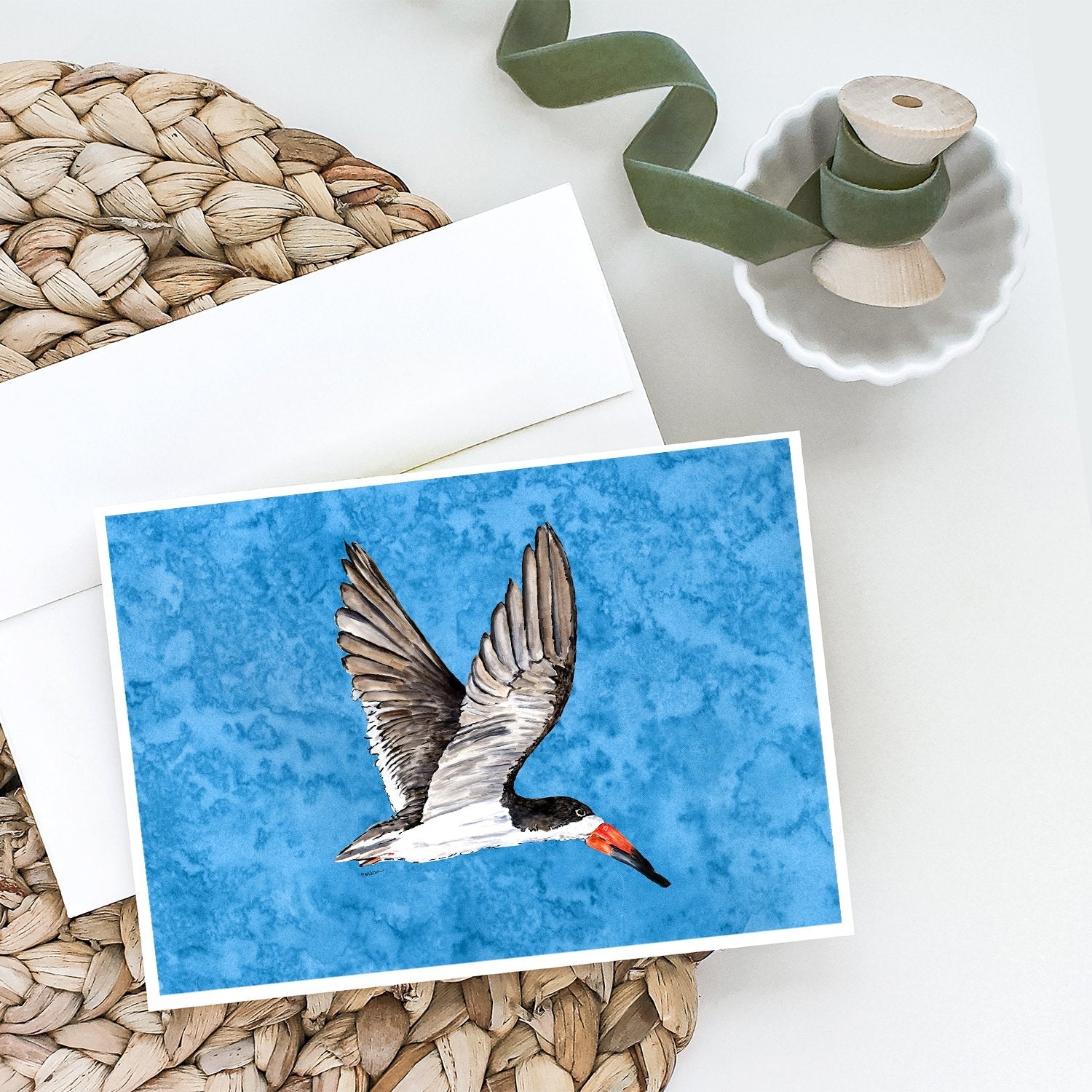 Bird on Blue Greeting Cards Pack of 8 Blank Cards with Envelopes Whimsical A7 Size 5x7