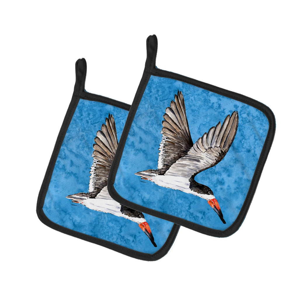 Bird on Blue Pot Holder Set of 2 Heat Resistant Quilted Hot Pads 7.5 x 7.5 Inch, Insulated Kitchen Trivets for Cooking & Baking