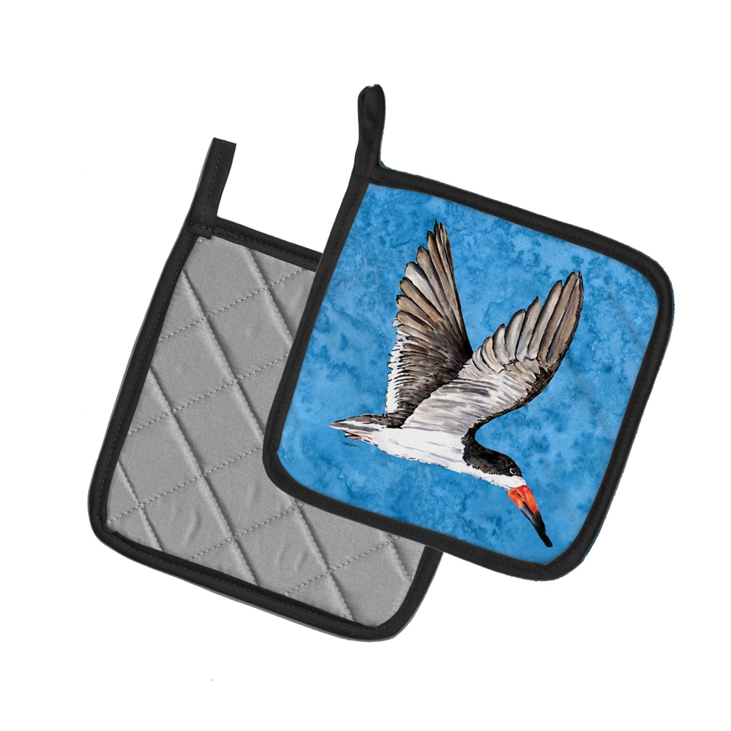 Bird on Blue Pot Holder Set of 2 Heat Resistant Quilted Hot Pads 7.5 x 7.5 Inch, Insulated Kitchen Trivets for Cooking & Baking