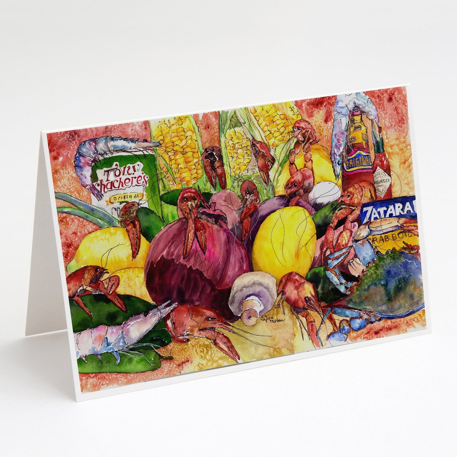 Crawfish with Spices and Corn Greeting Cards Pack of 8 Blank Cards with Envelopes Whimsical A7 Size 5x7