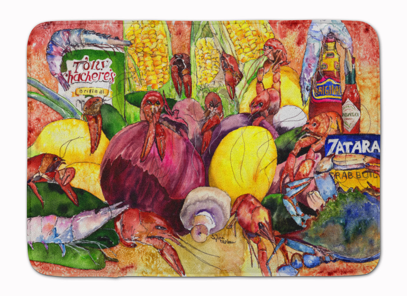 Crawfish with Spices and Corn Memory Foam Kitchen Mat Machine Washable Anti-Fatigue Cushion Comfort Bath or Kitchen Rug
