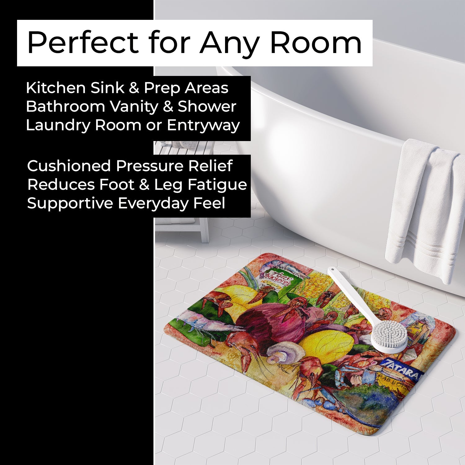 Crawfish with Spices and Corn Memory Foam Kitchen Mat Machine Washable Anti-Fatigue Cushion Comfort Bath or Kitchen Rug