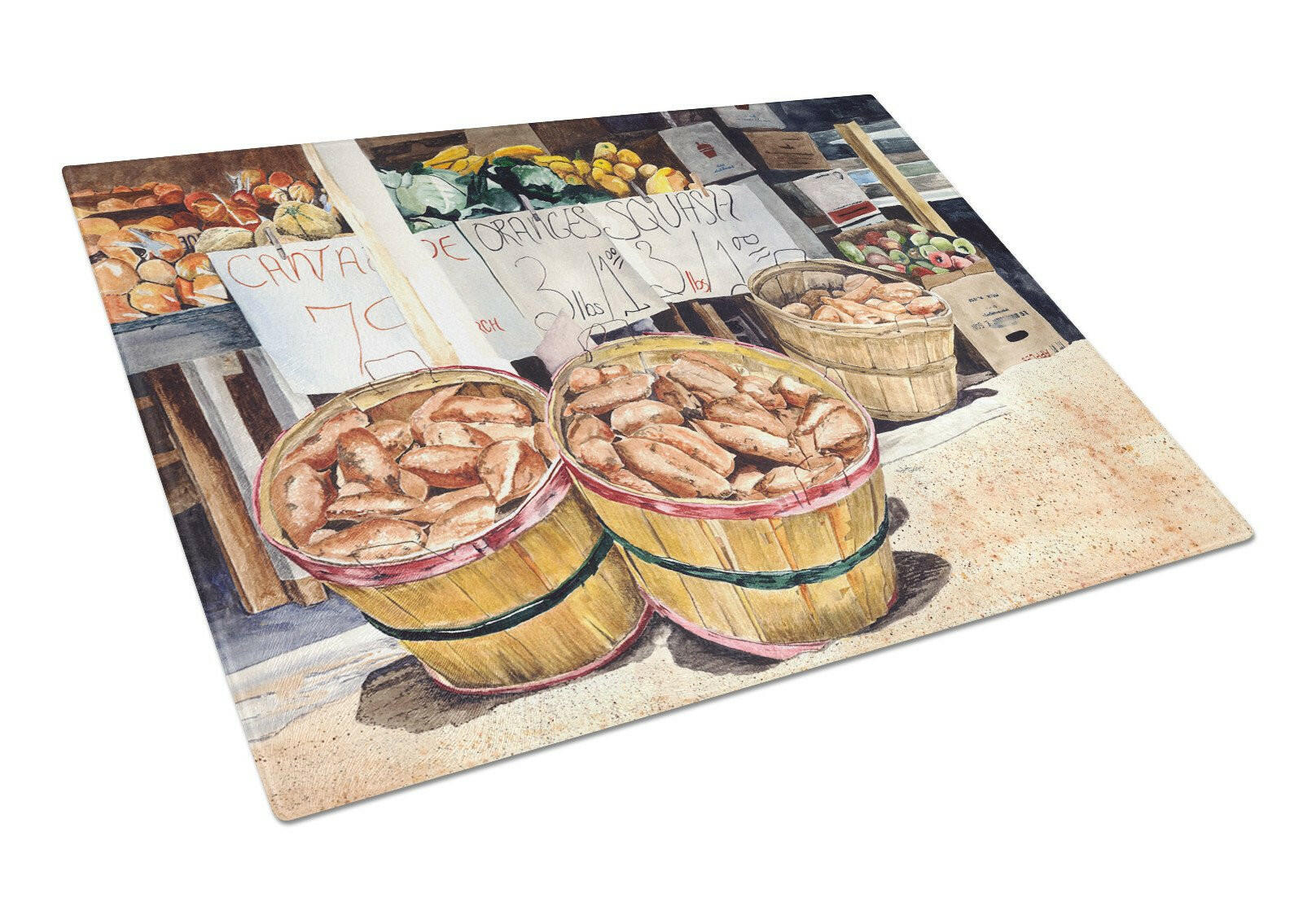 Sweet Potatoes Farmer's Market Cutting Board Tempered Glass Kitchen Cutting Surface, Heat Resistant Chopping, Non-Slip Feet, Food Prep & Serving