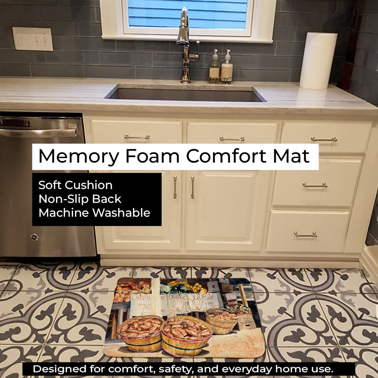 Sweet Potatoes Farmer's Market Memory Foam Kitchen Mat Machine Washable Anti-Fatigue Cushion Comfort Bath or Kitchen Rug