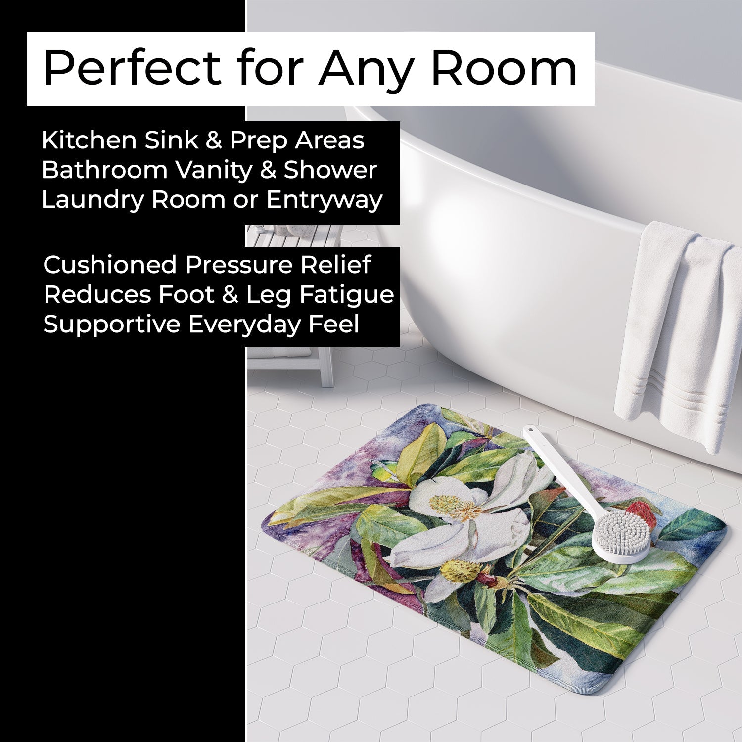 Magnolia Memory Foam Kitchen Mat Machine Washable Anti-Fatigue Cushion Comfort Bath or Kitchen Rug